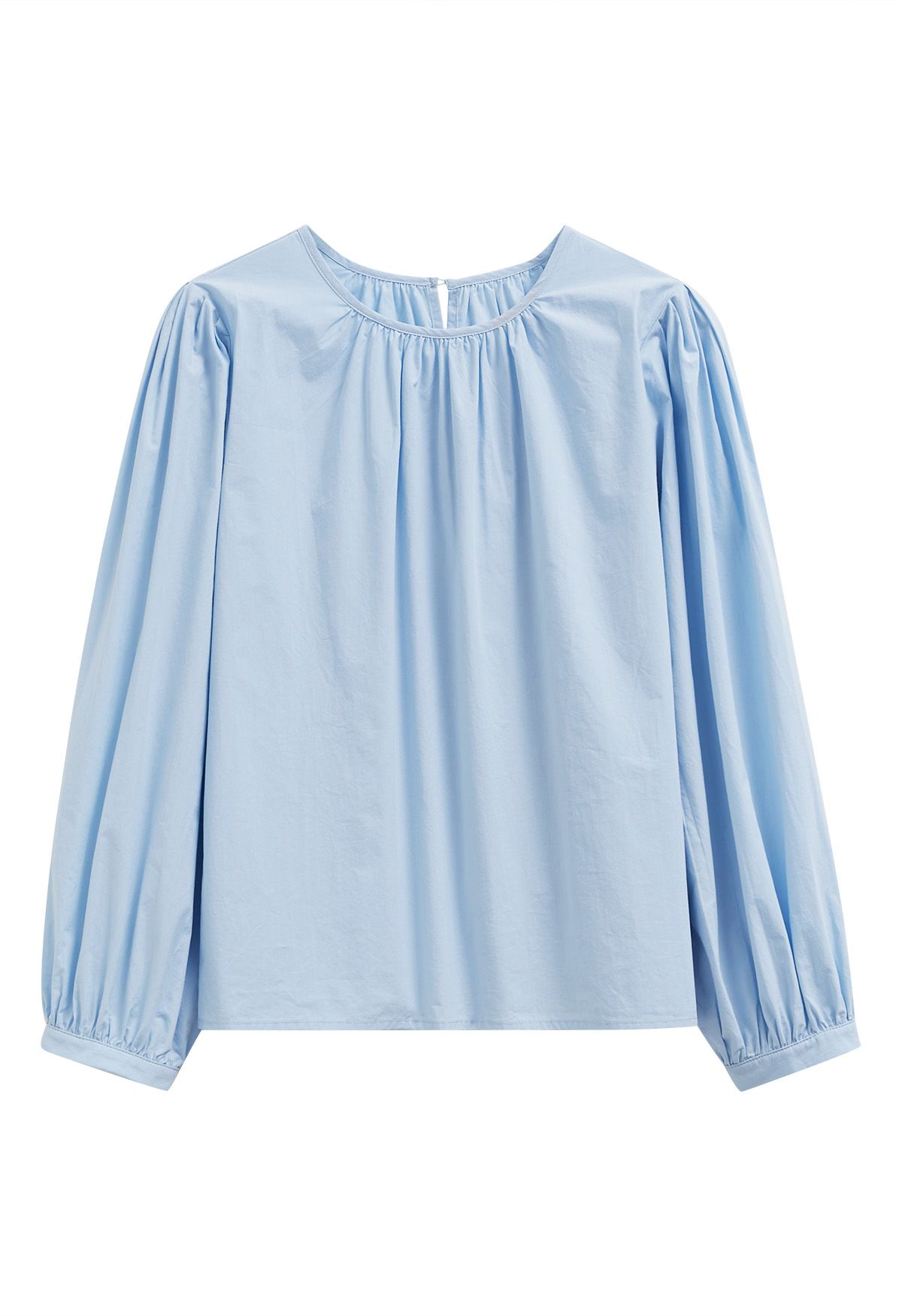 Chemise décontractée en coton à manches bouffantes en bleu ciel