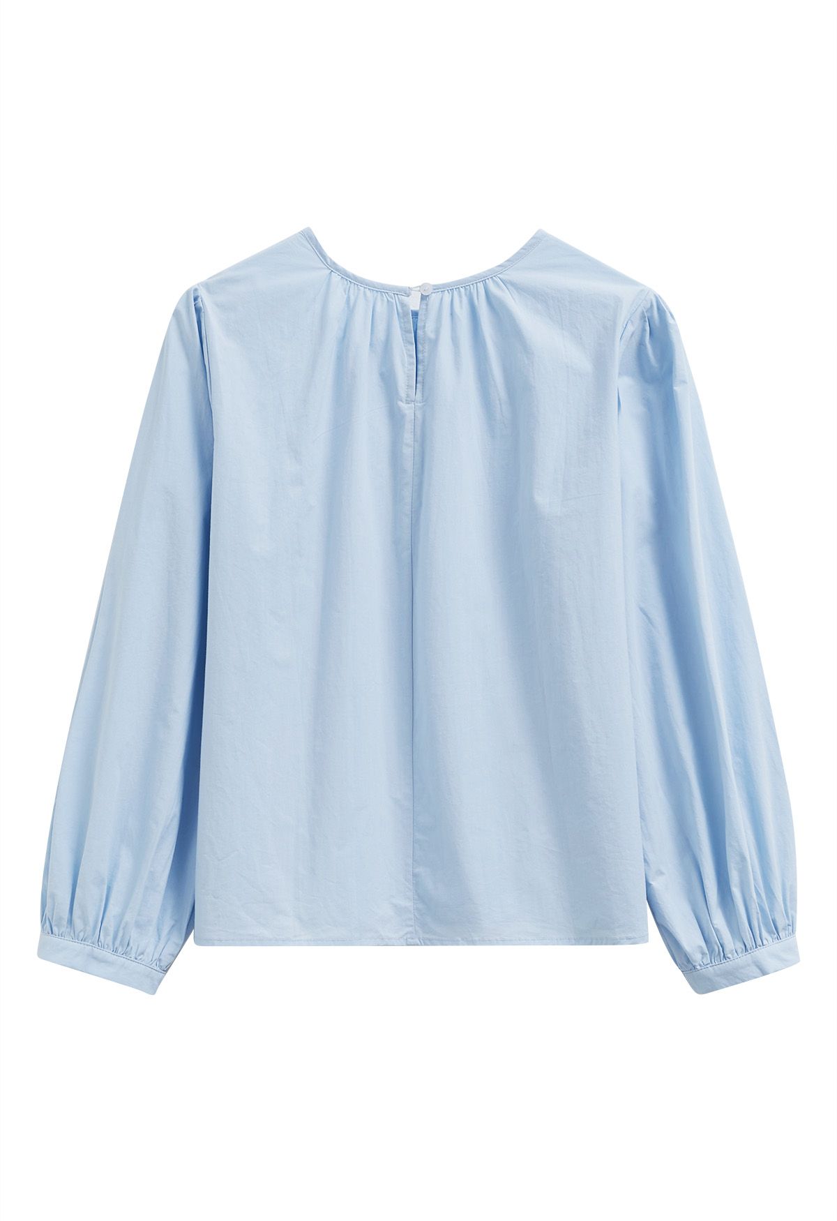 Chemise décontractée en coton à manches bouffantes en bleu ciel