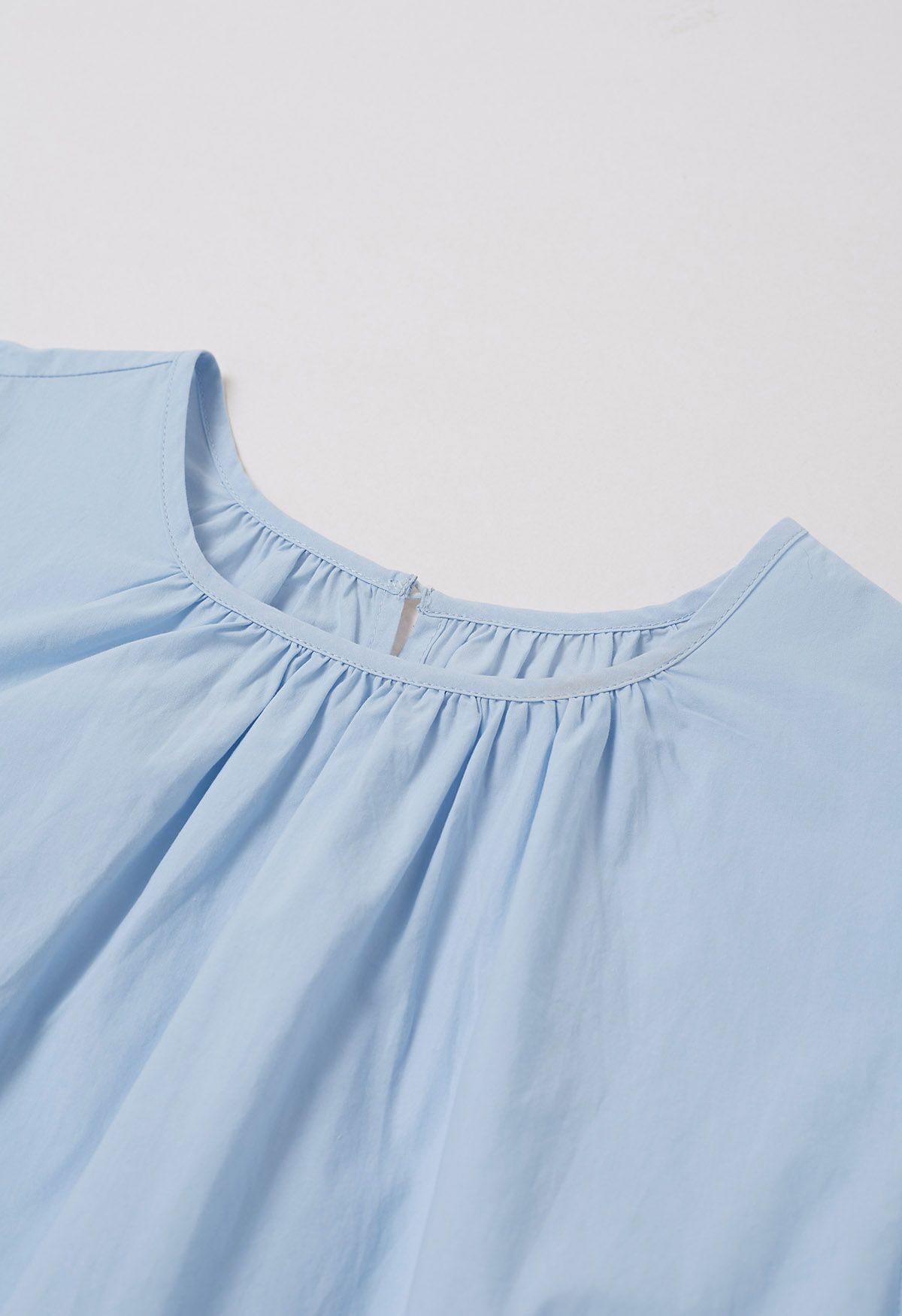 Chemise décontractée en coton à manches bouffantes en bleu ciel