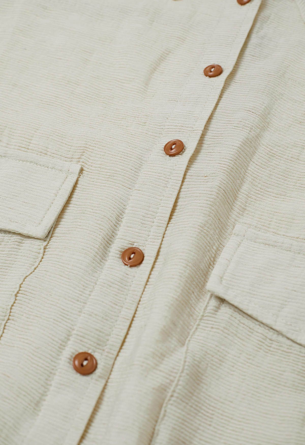 Chemise boutonnée à col et cordon de serrage en ivoire