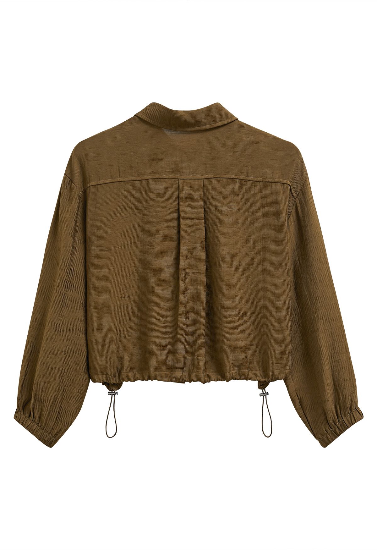 Chemise boutonnée à col et cordon de serrage en marron