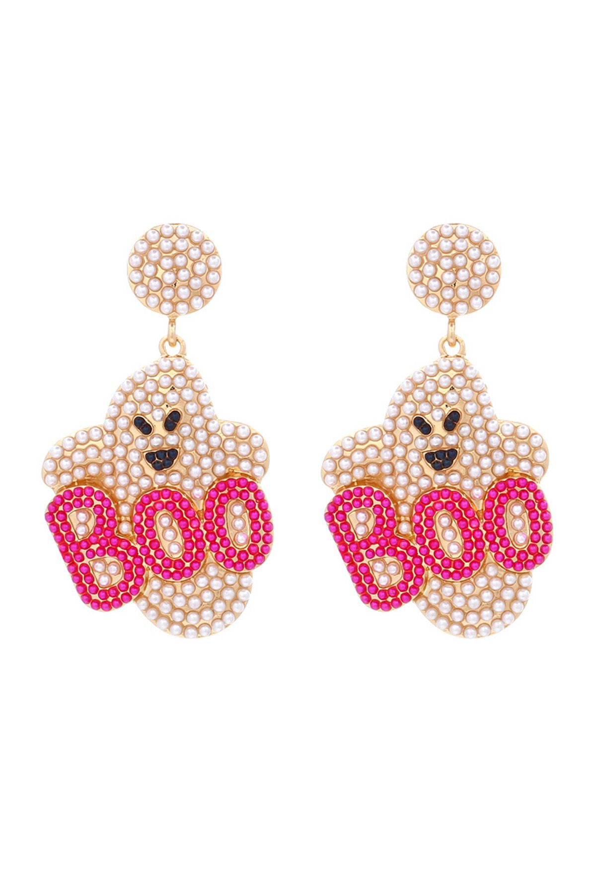 Boucles d'oreilles BOO Evil Ghost Pearl en rose vif