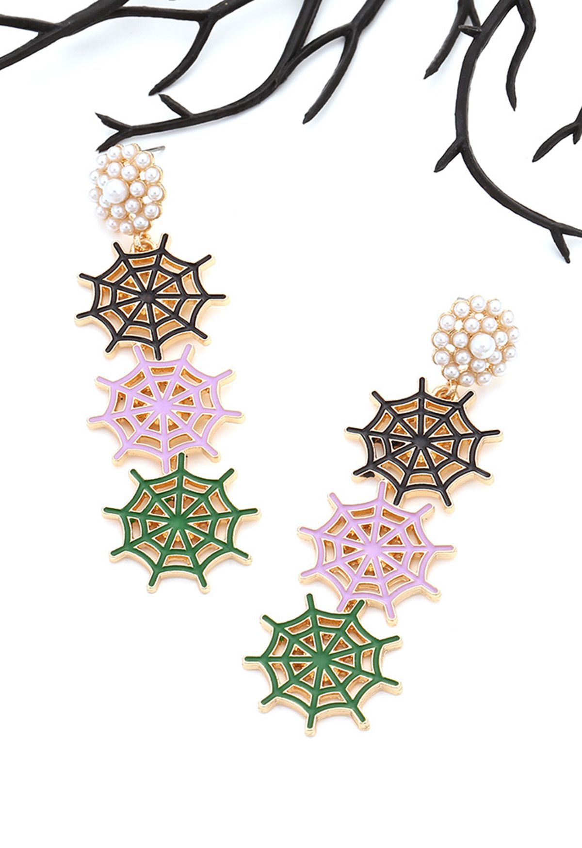 Boucles d'oreilles nacrées en toile d'araignée multicolore