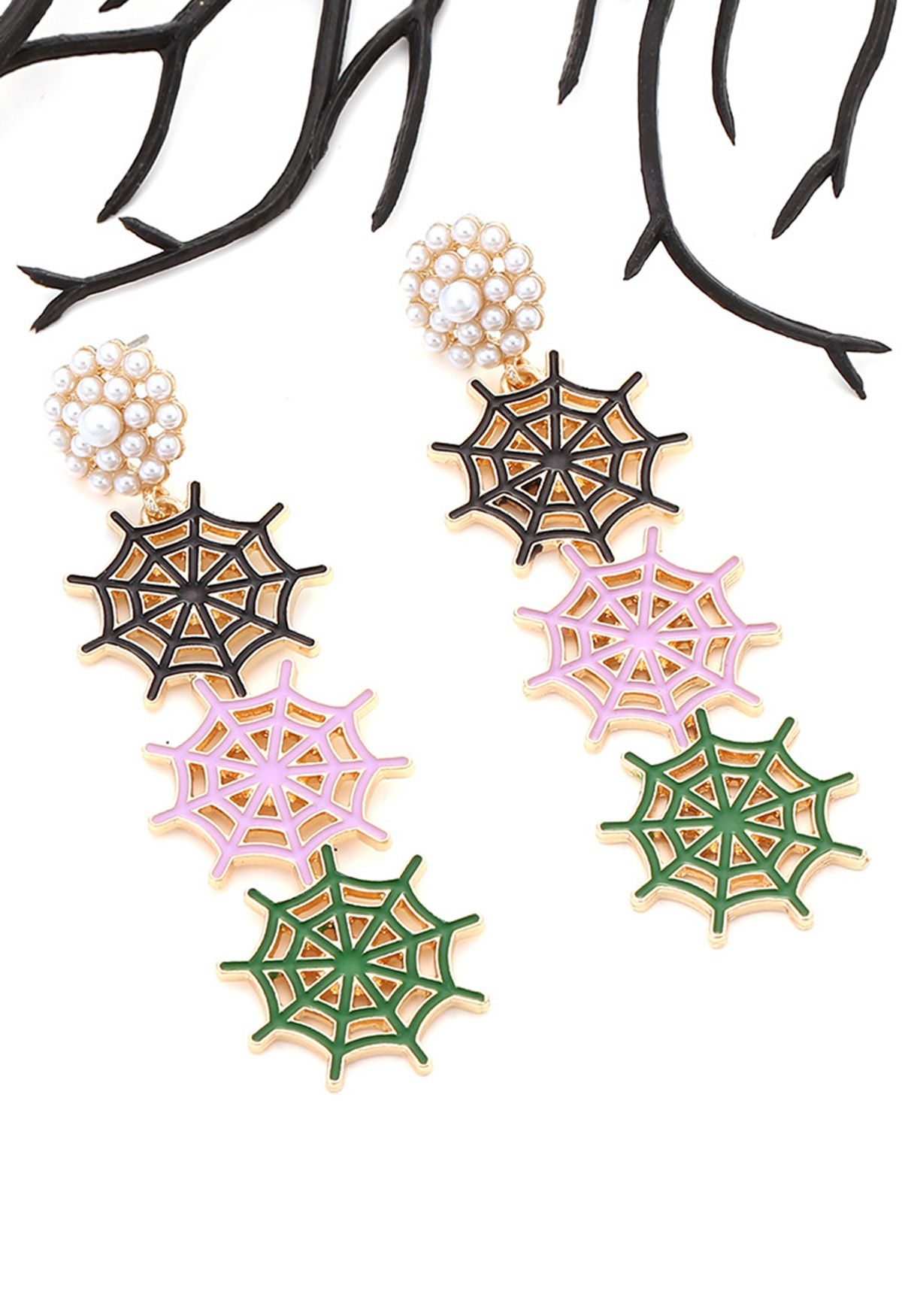 Boucles d'oreilles nacrées en toile d'araignée multicolore