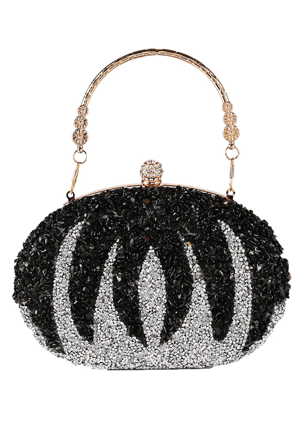 Pochette ovale citrouille en strass en noir