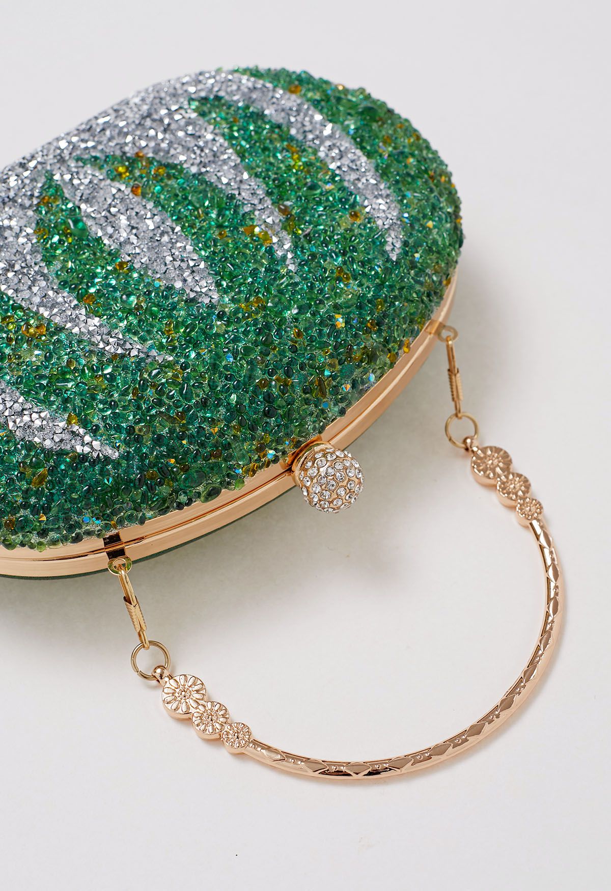 Pochette ovale citrouille en strass en vert