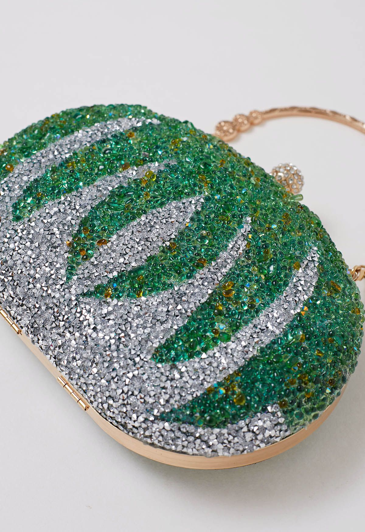 Pochette ovale citrouille en strass en vert