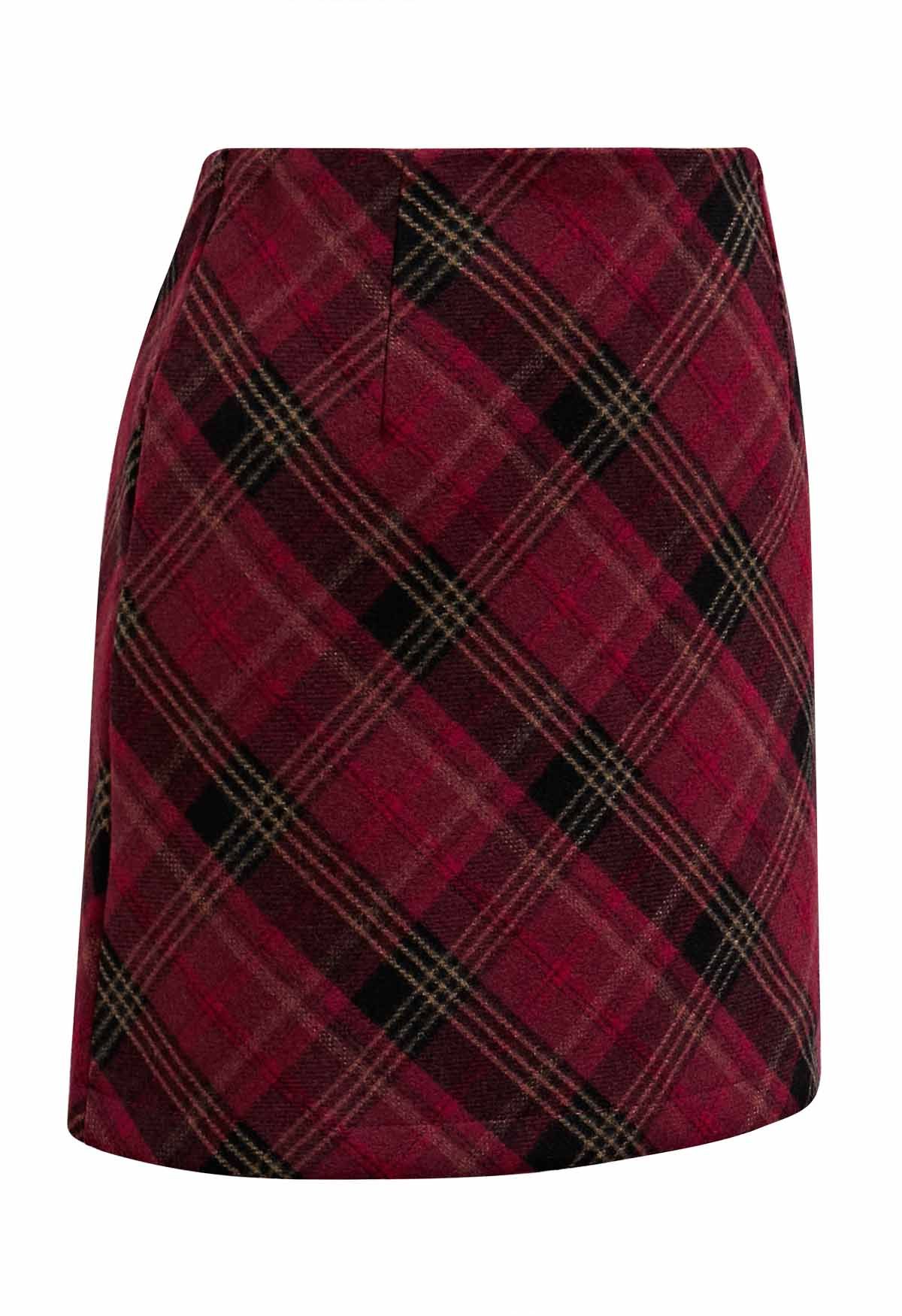 Mini-jupe écossaise à motif tartan rouge