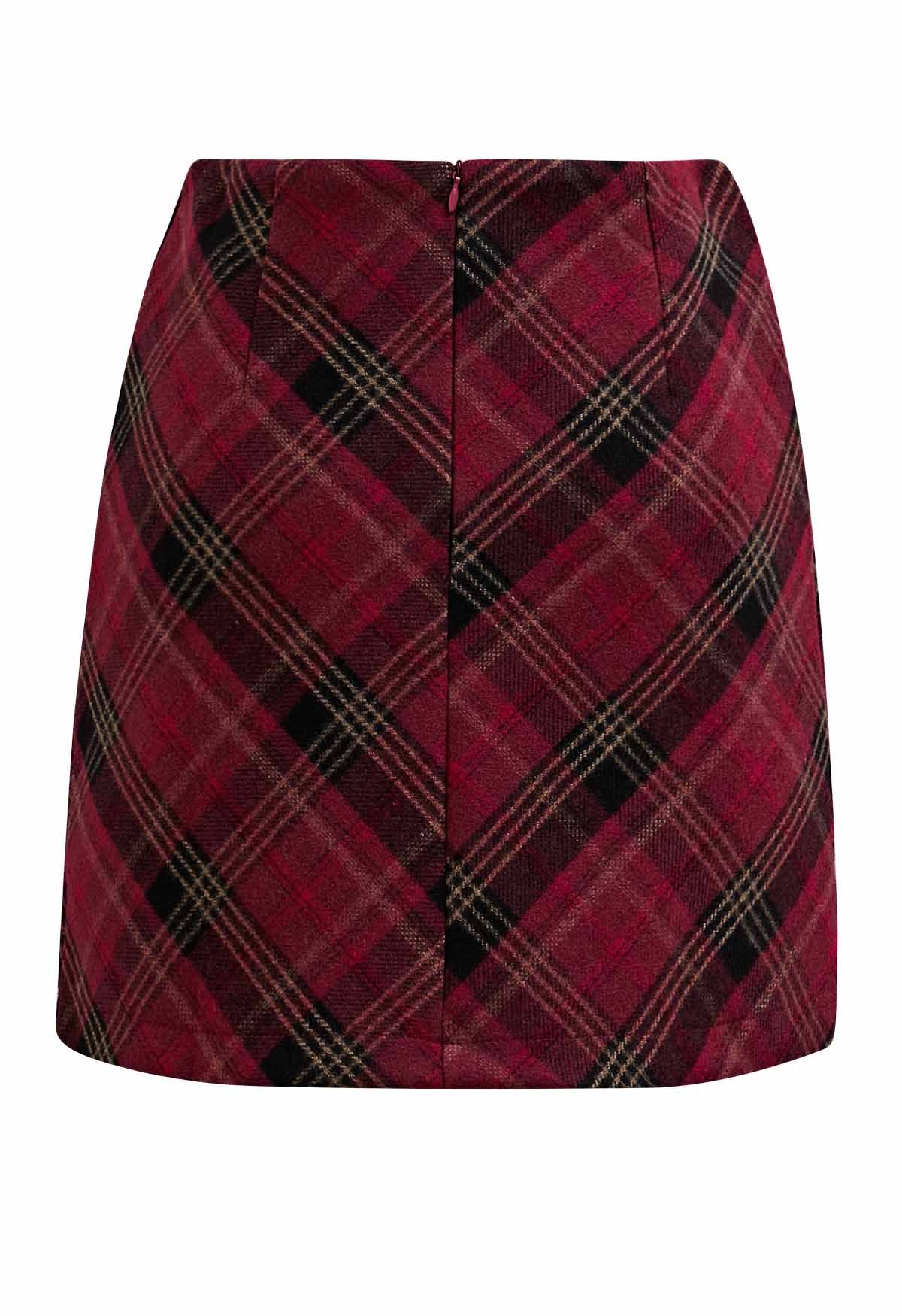 Mini-jupe écossaise à motif tartan rouge