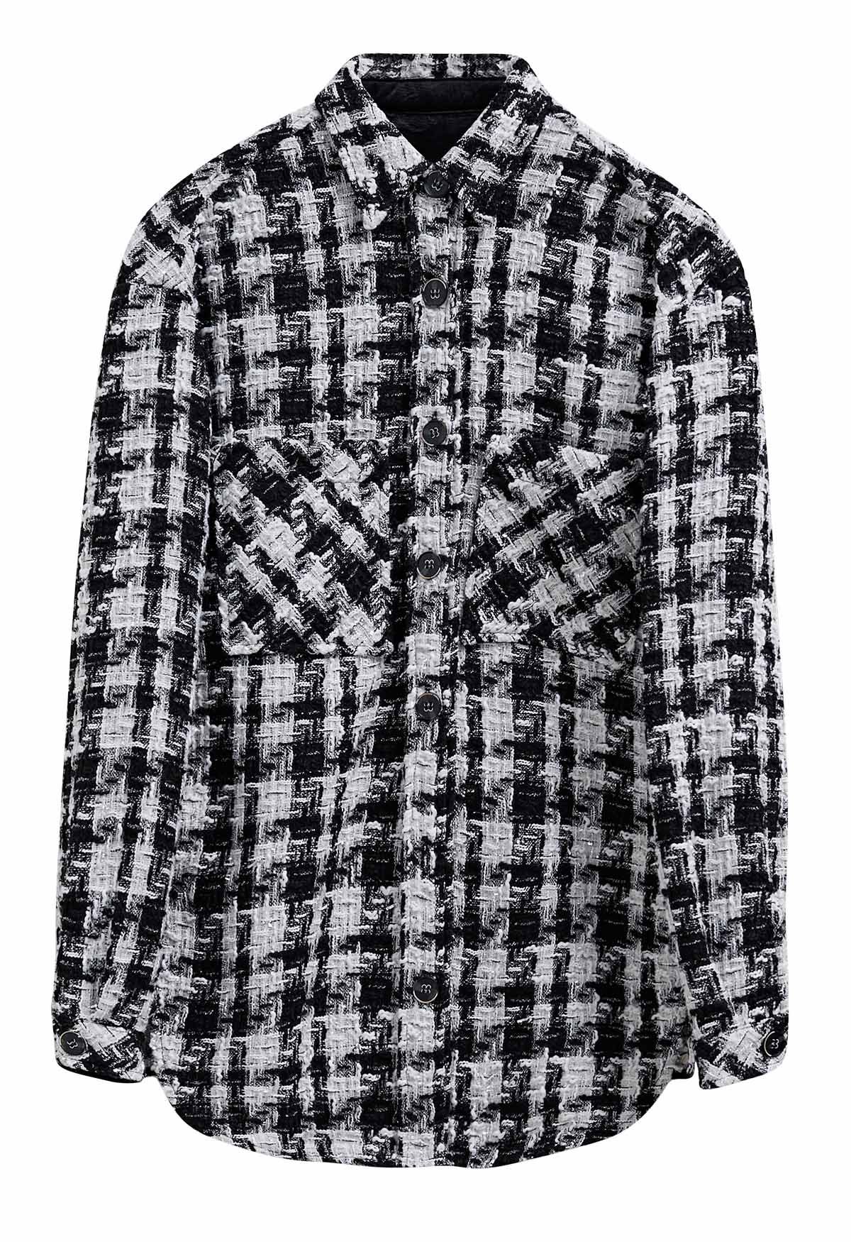 Veste chemise en tweed à motif pied-de-poule contrasté