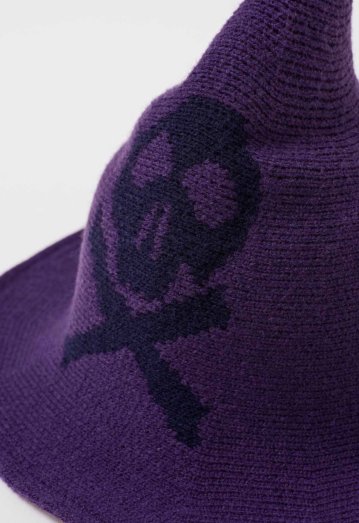 Chapeau de sorcière en laine mélangée à motif de crâne en violet