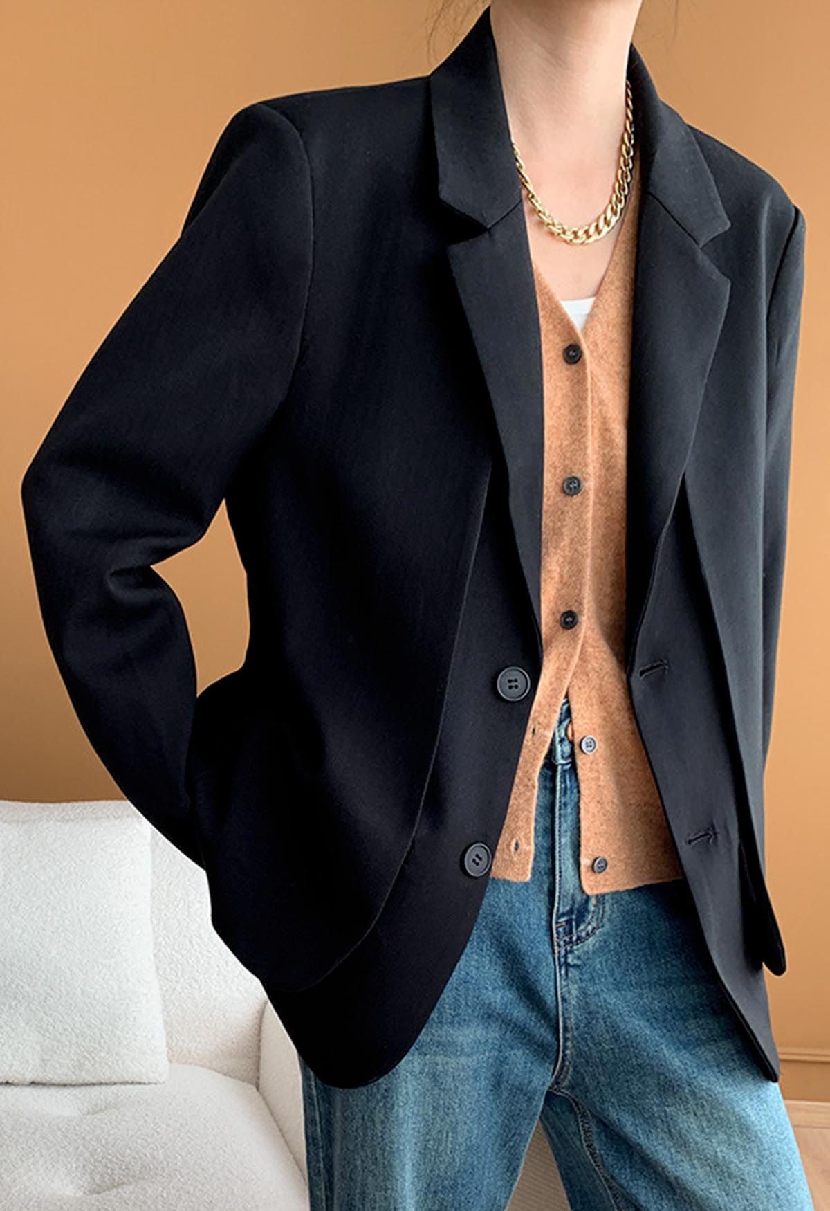 Faux blazer boutonné deux pièces en noir