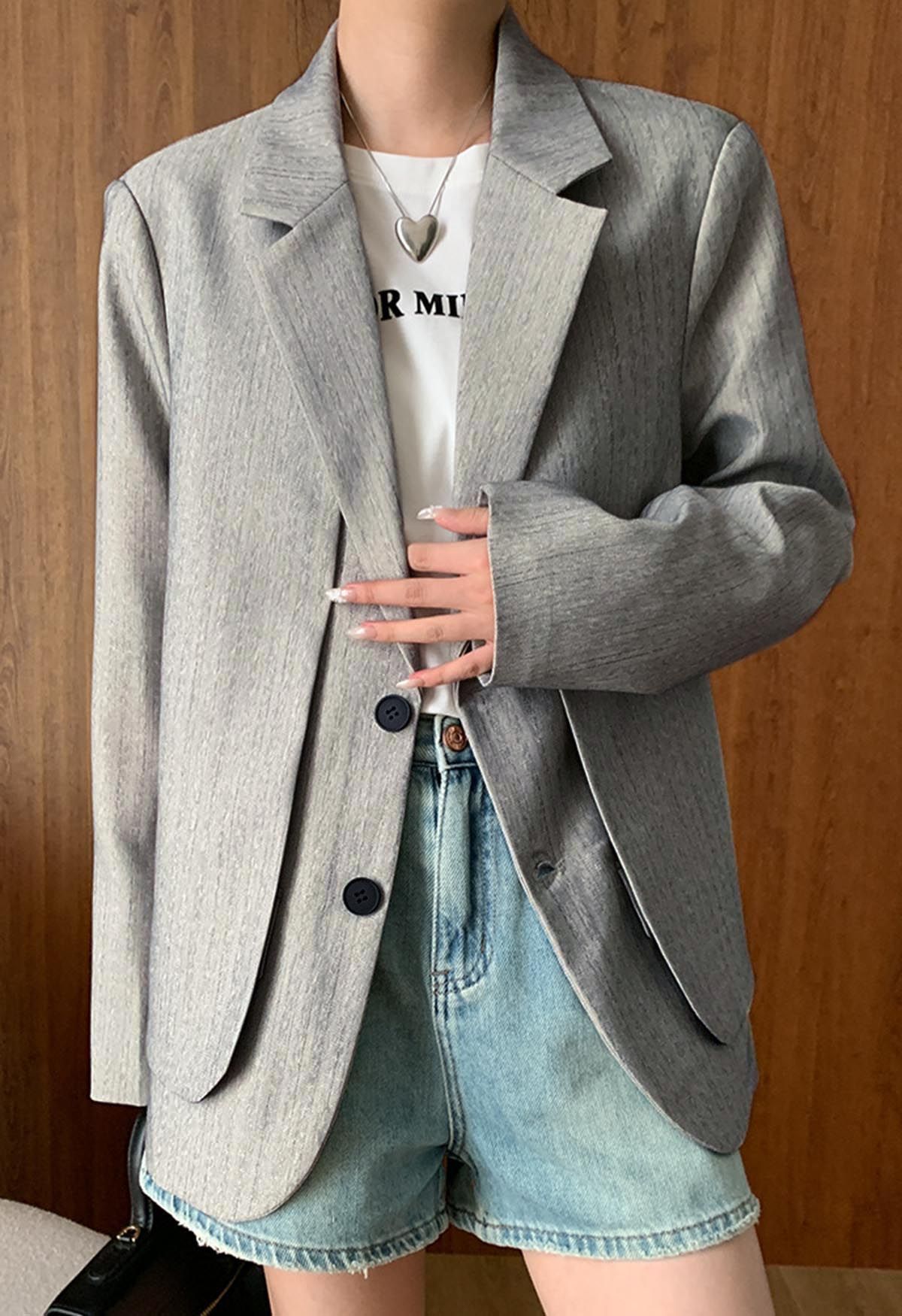 Faux blazer boutonné deux pièces en gris