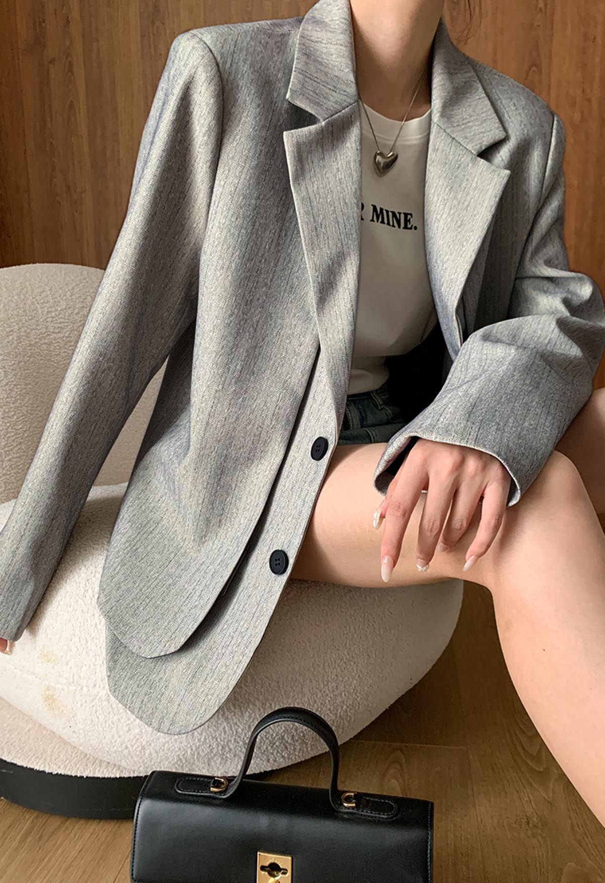 Faux blazer boutonné deux pièces en gris