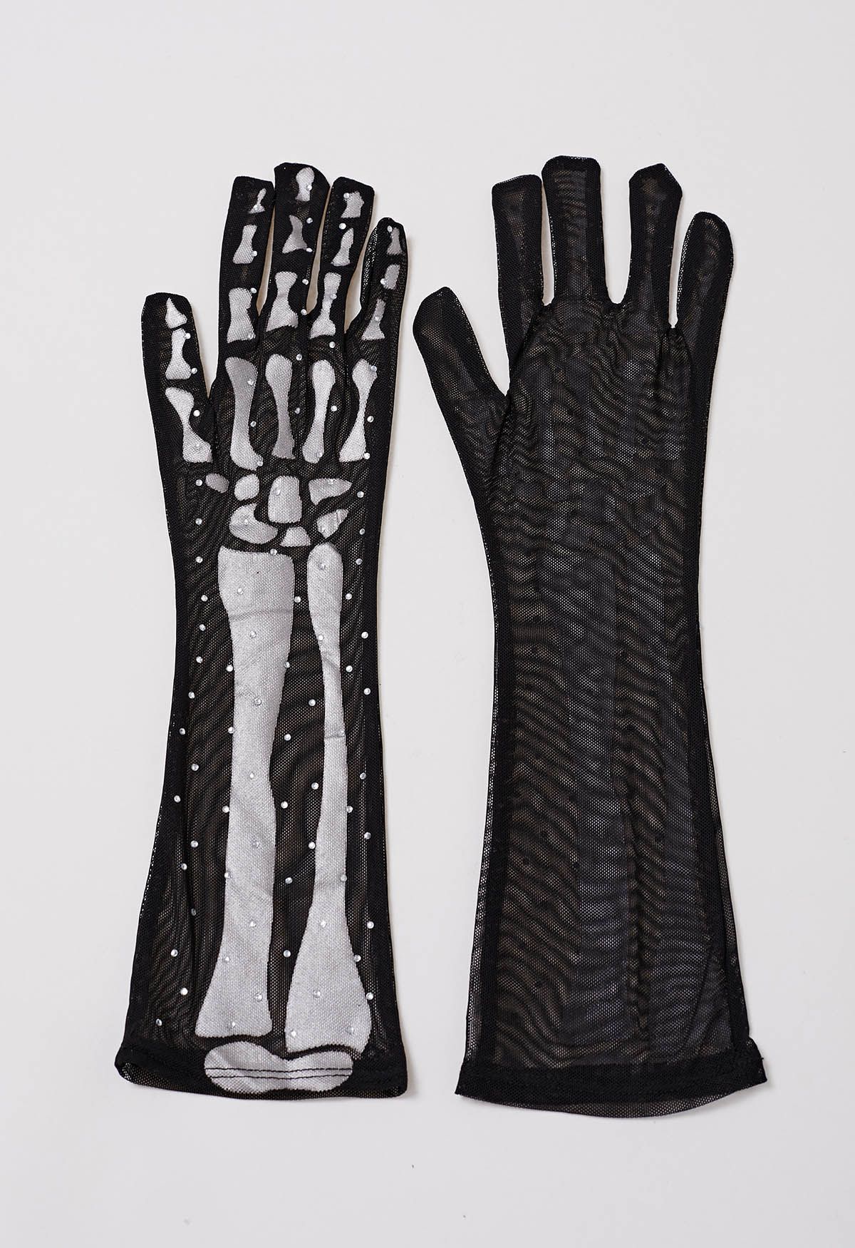 Gants de coude en maille squelette gothique