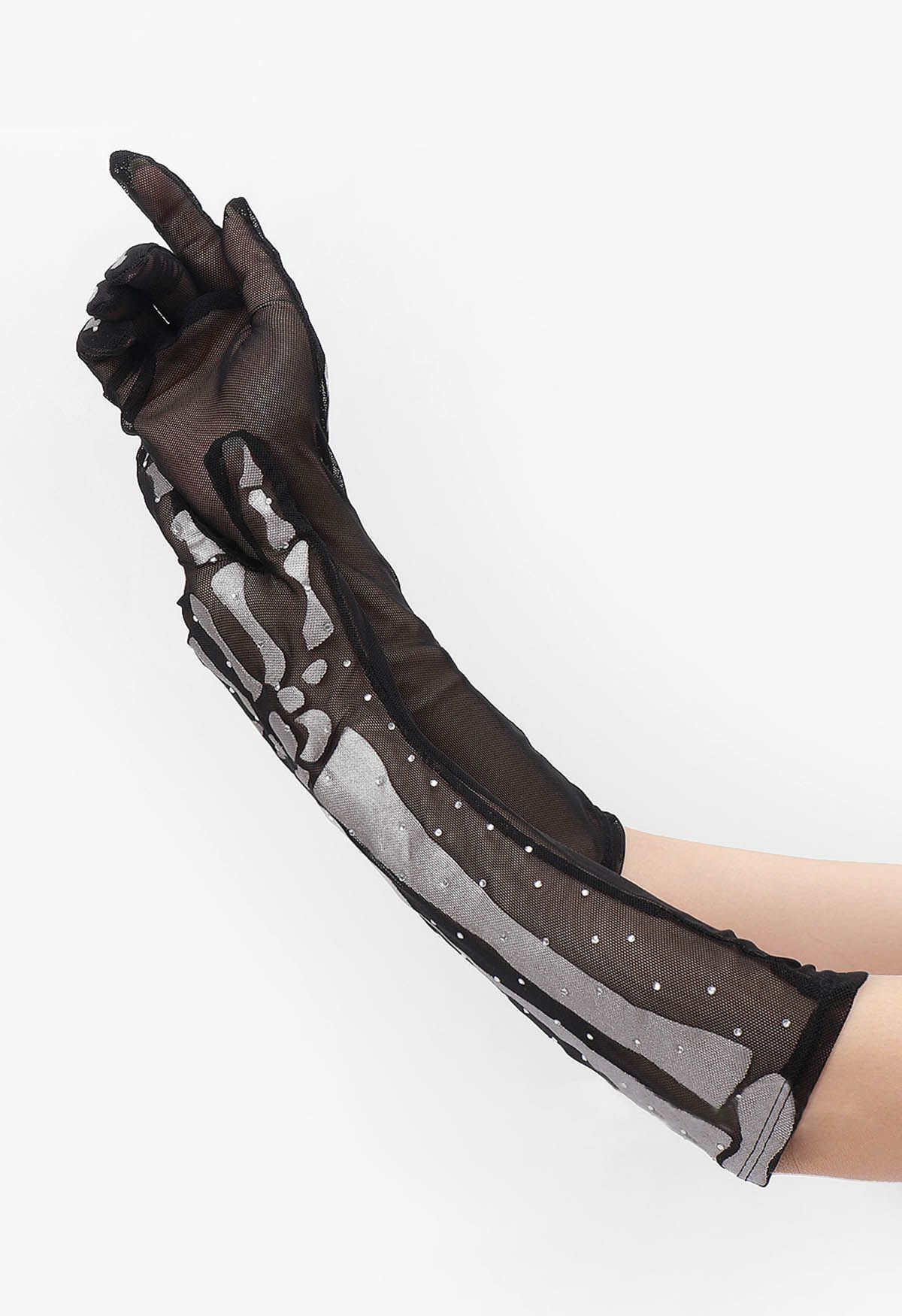 Gants de coude en maille squelette gothique