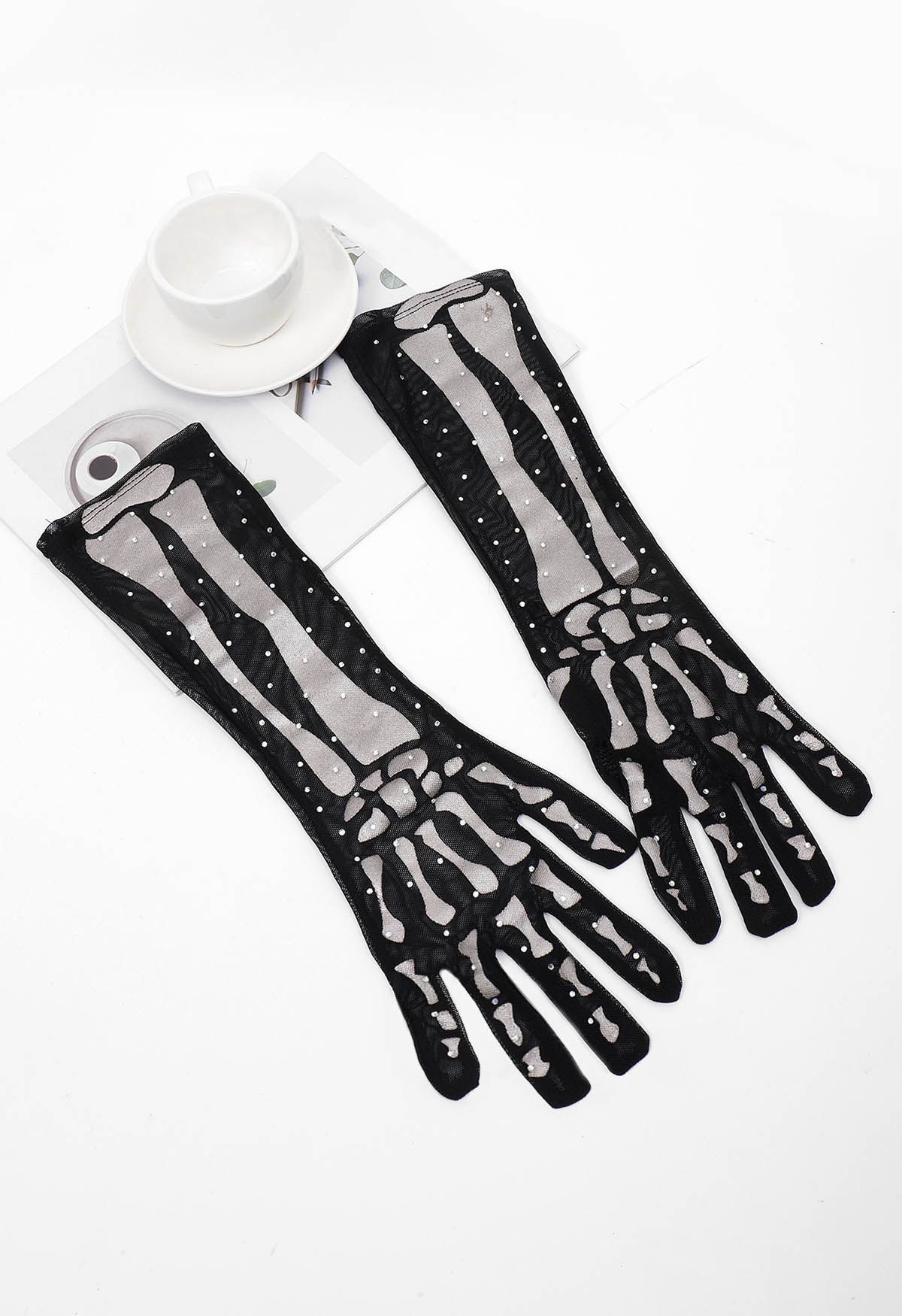 Gants de coude en maille squelette gothique