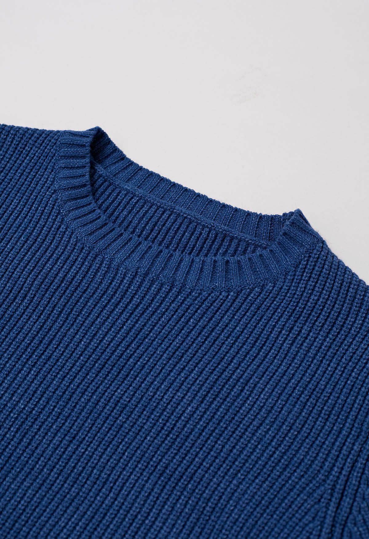 Pull en maille côtelée avec cordon de serrage dans le dos, bleu marine