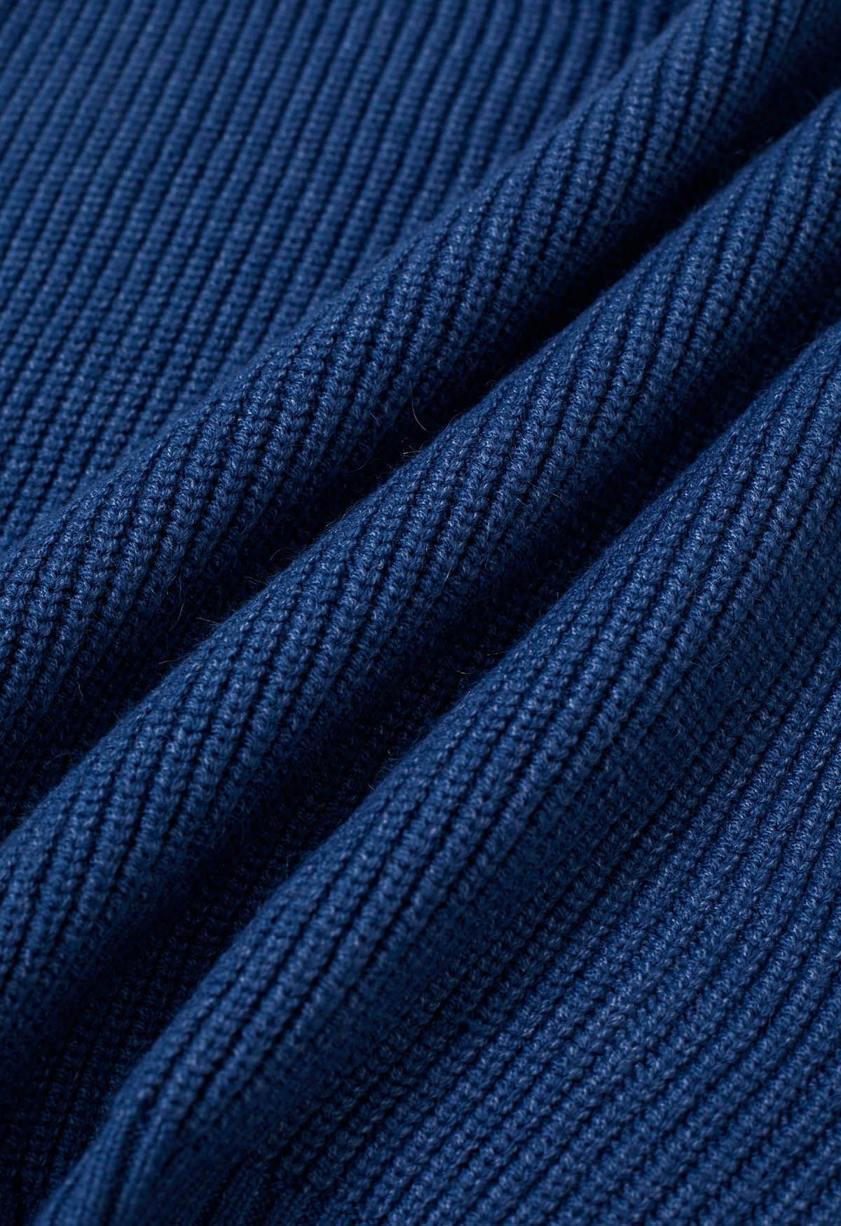 Pull en maille côtelée avec cordon de serrage dans le dos, bleu marine