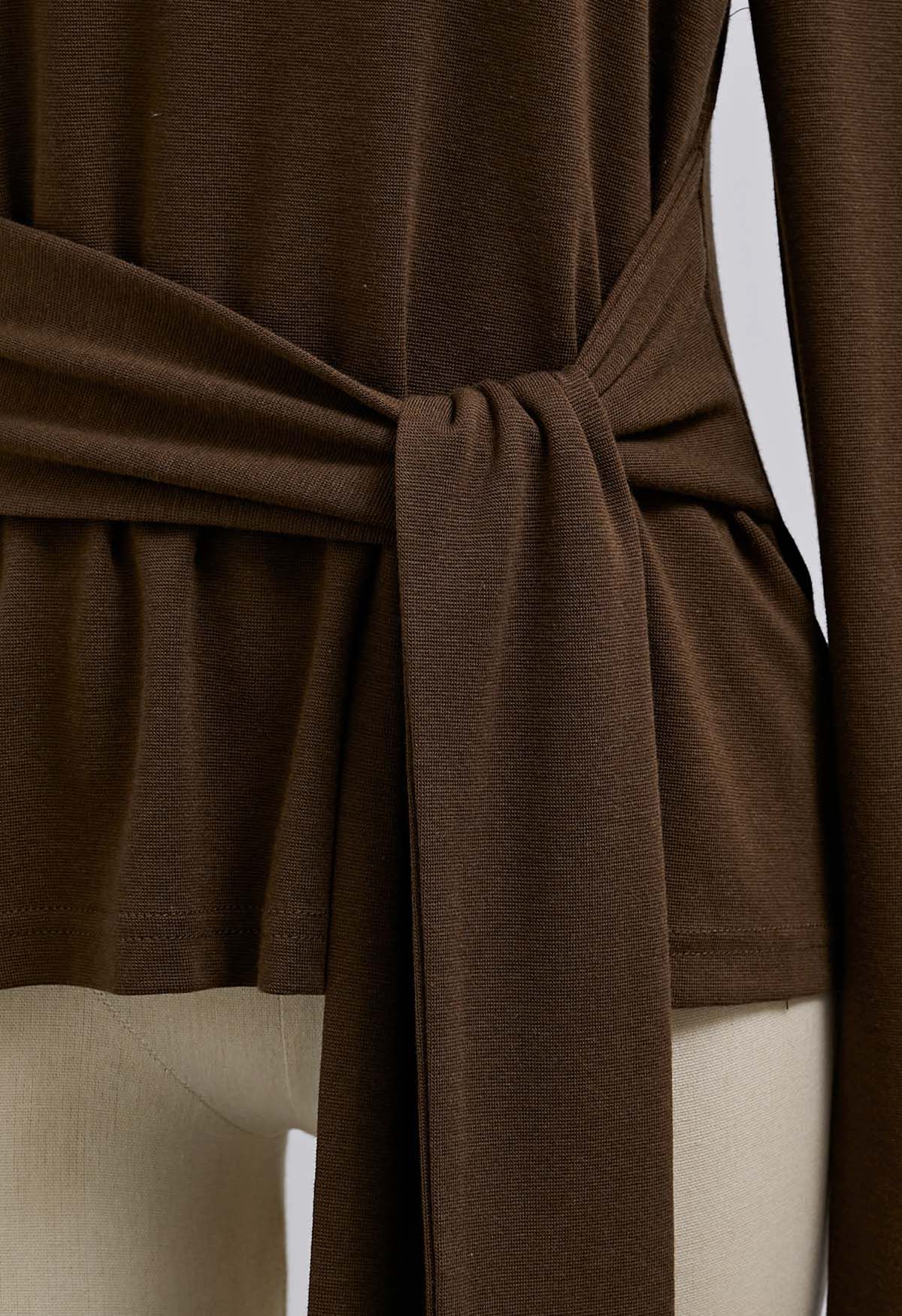 Haut en coton à taille nouée Embrace Softness en marron