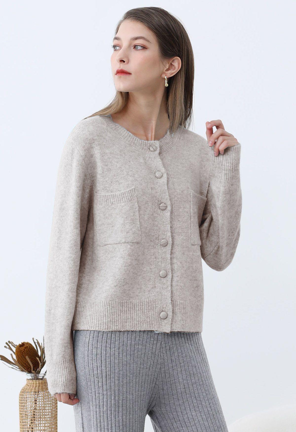 Cardigan boutonné en tricot avec poches plaquées Toasty en flocons d'avoine