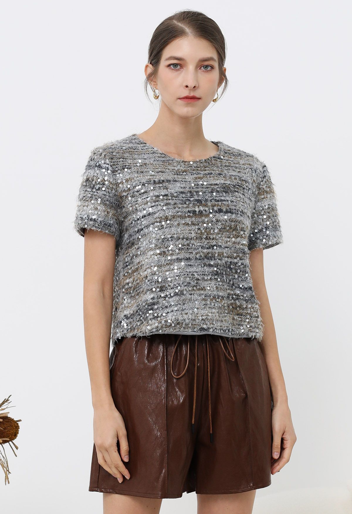 Short en similicuir Urban Chic avec cordon de serrage en marron