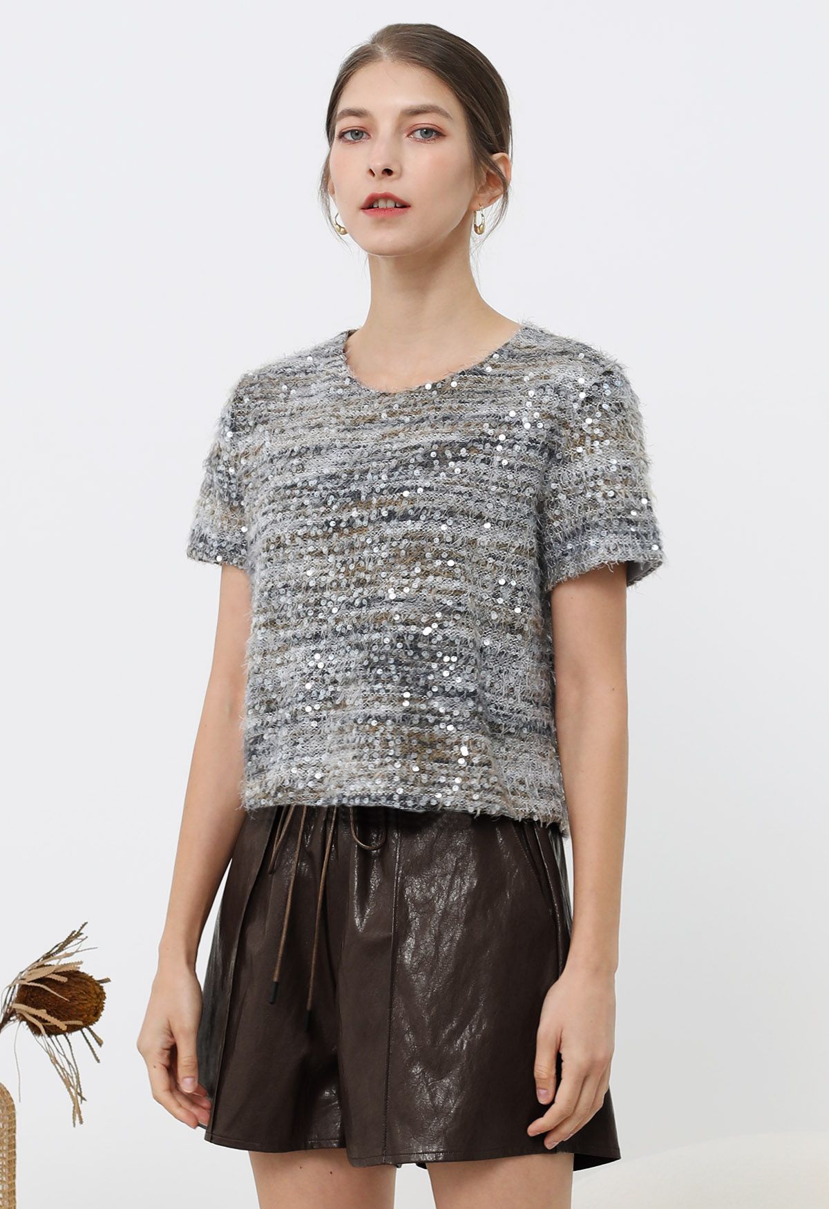 Short en similicuir avec cordon de serrage Urban Chic en chocolat