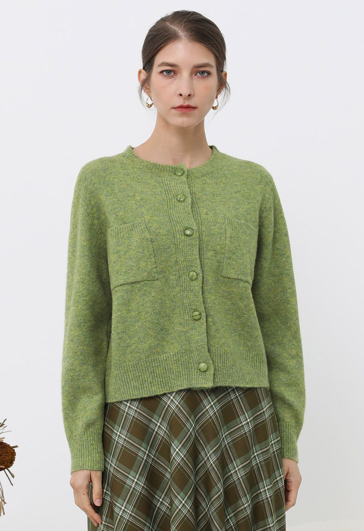 Cardigan boutonné en tricot avec poches plaquées Toasty en vert mousse