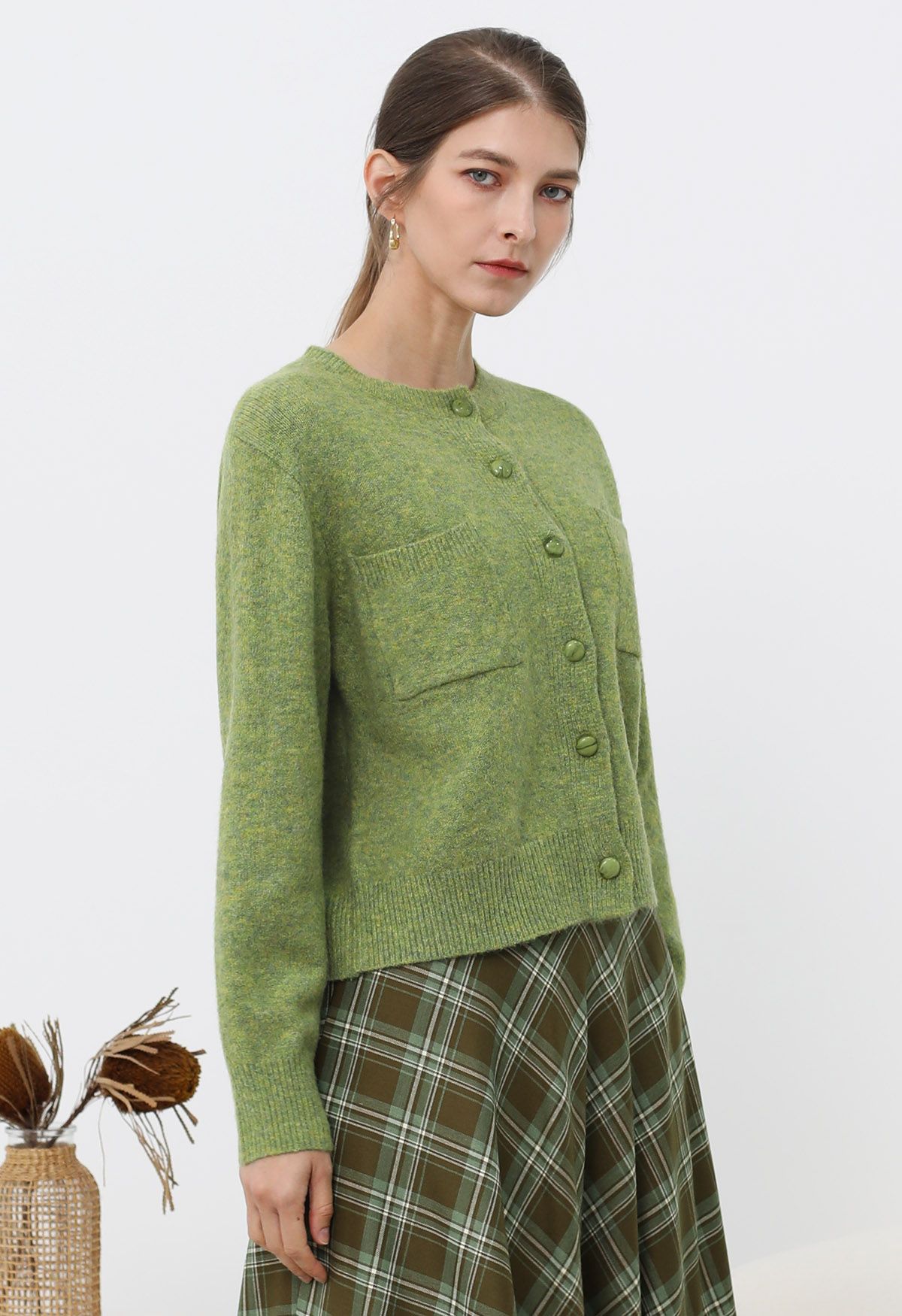 Cardigan boutonné en tricot avec poches plaquées Toasty en vert mousse