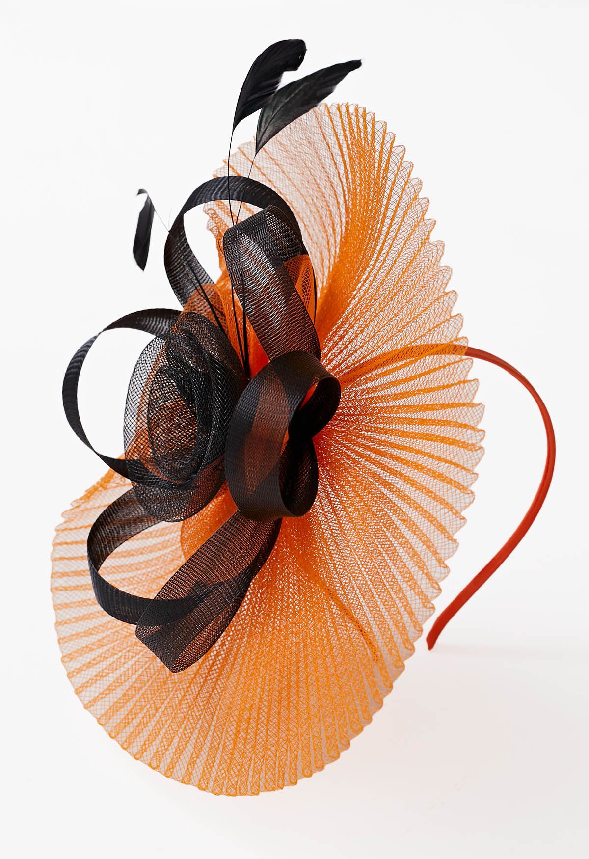 Bandeau à fleurs en maille plissée avec pince à cheveux en orange