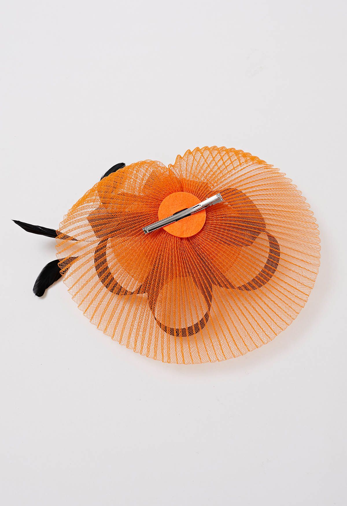 Bandeau à fleurs en maille plissée avec pince à cheveux en orange