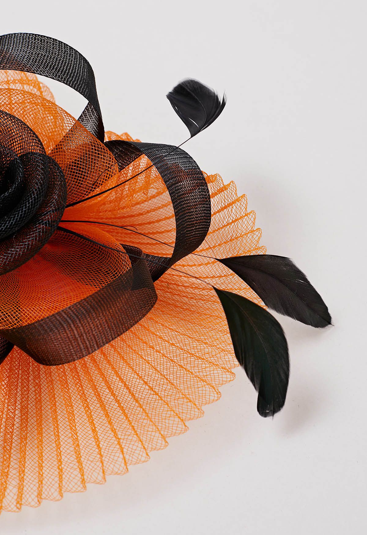 Bandeau à fleurs en maille plissée avec pince à cheveux en orange