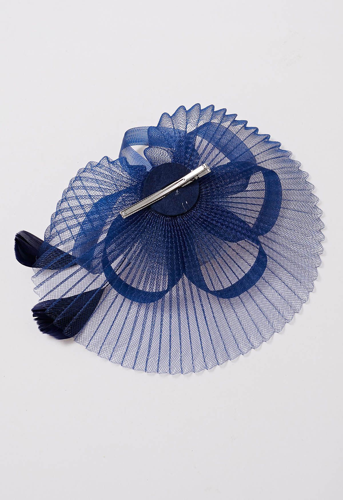 Bandeau à fleurs en maille plissée avec pince à cheveux bleu marine