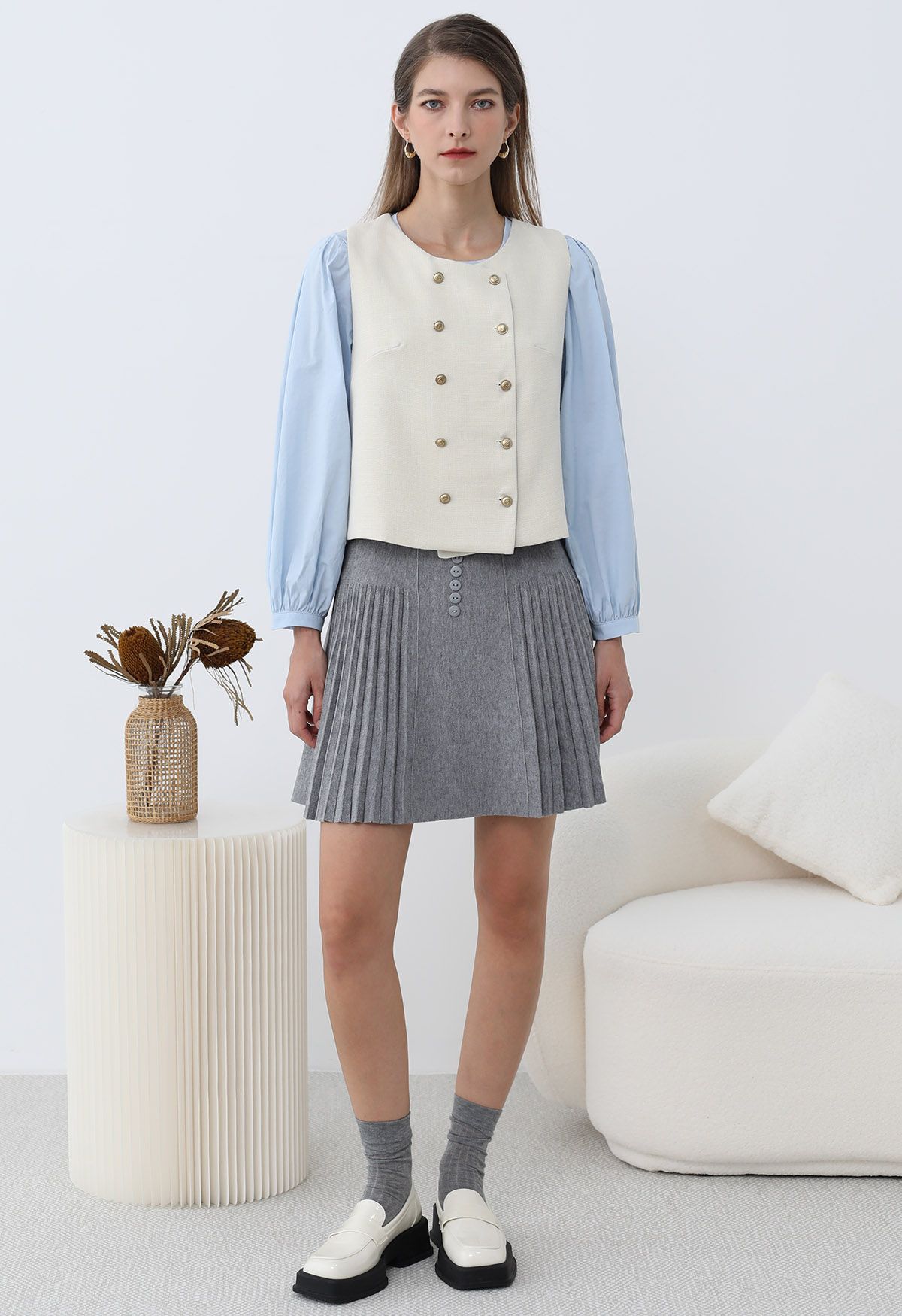 Gilet croisé de style preppy en ivoire