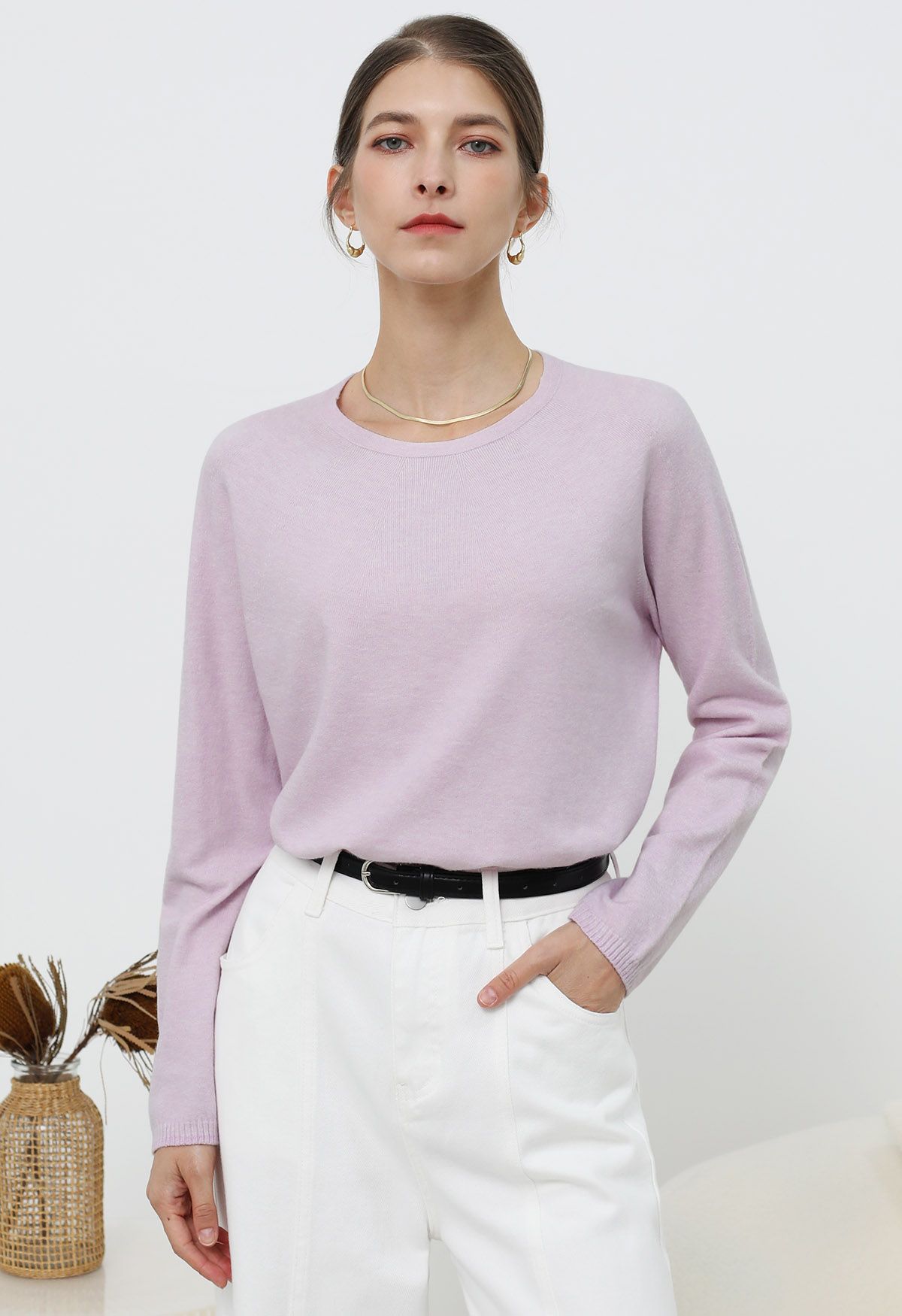 Pull ras du cou en laine Foremost Comfort en rose