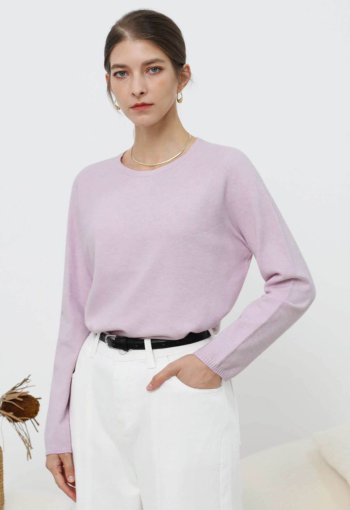 Pull ras du cou en laine Foremost Comfort en rose