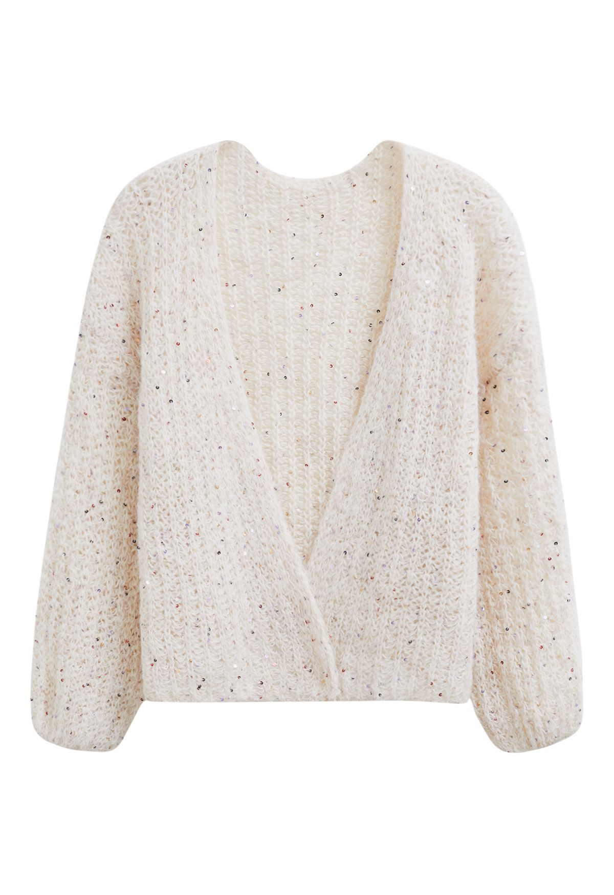 Cardigan en tricot confortable ouvert sur le devant à sequins colorés en crème