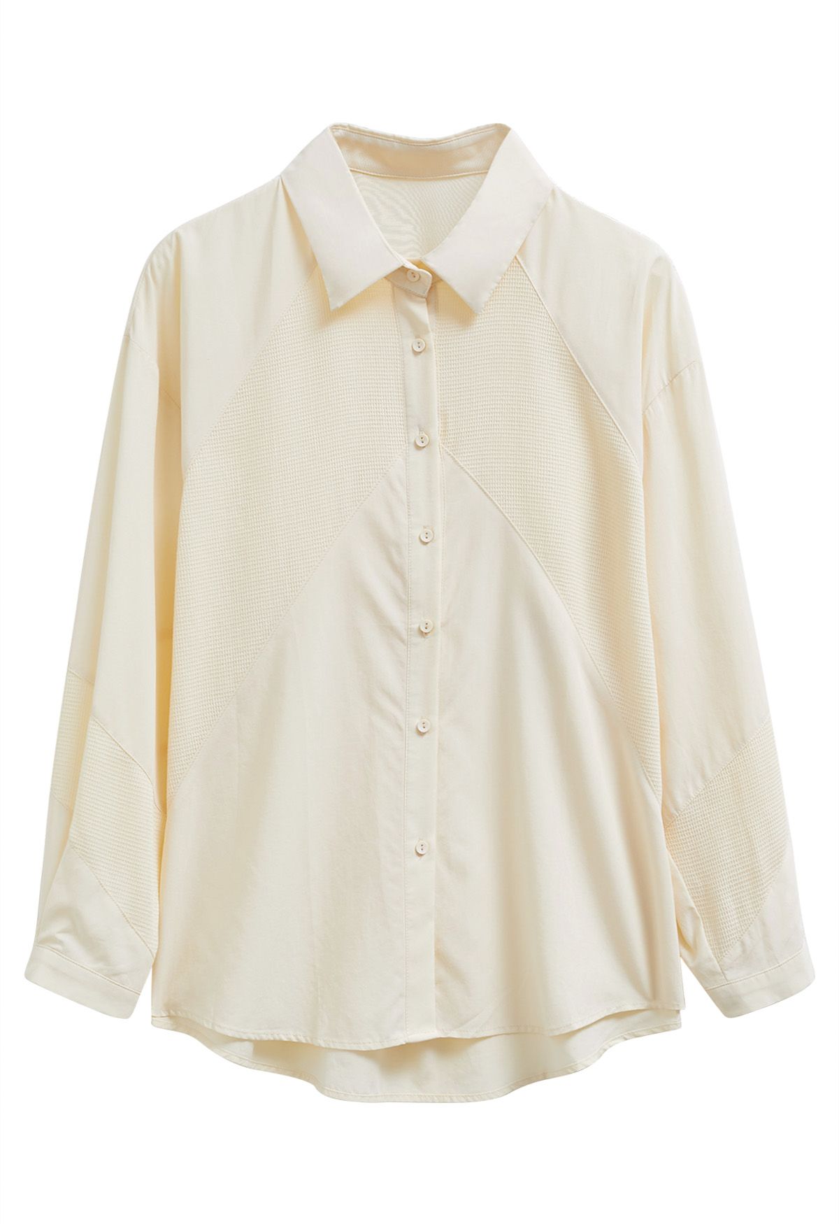 Chemise boutonnée en coton à empiècements géométriques couleur crème