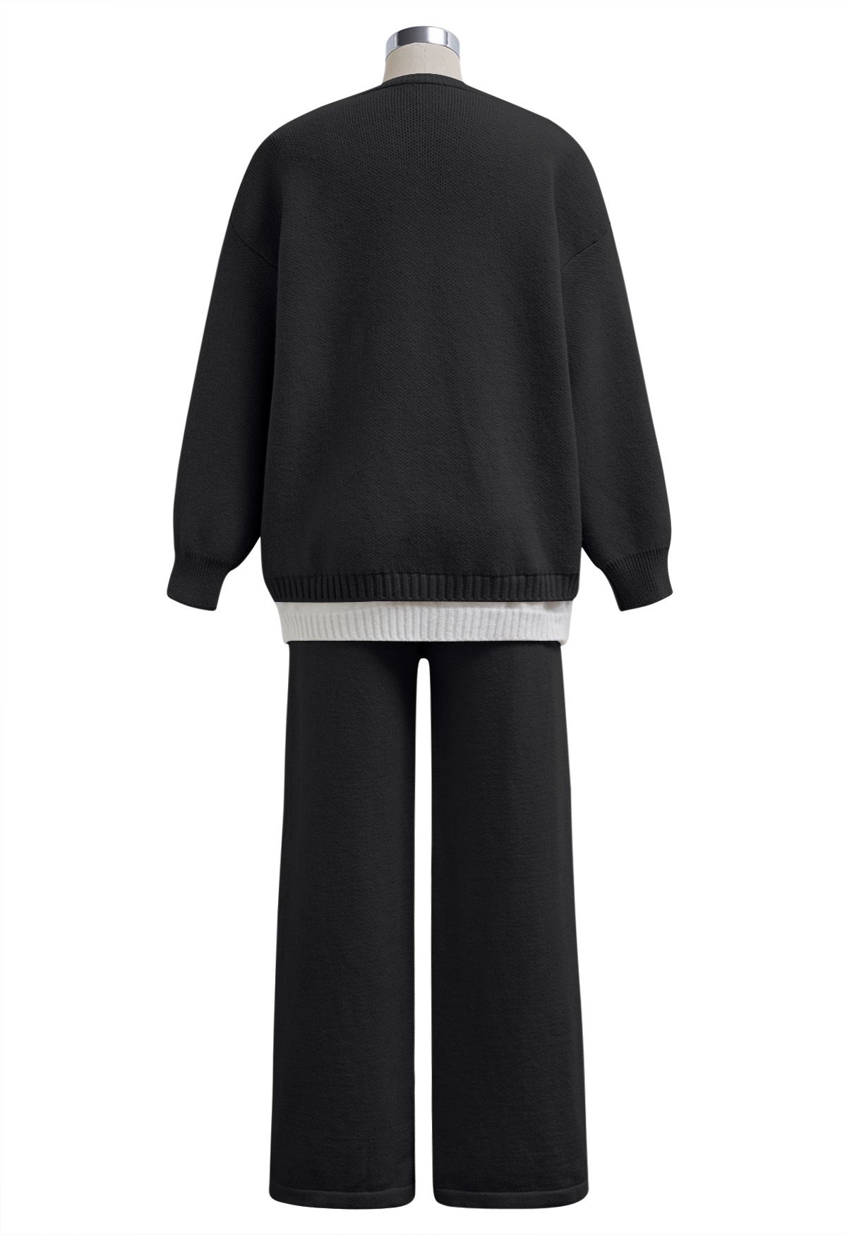 Ensemble pull et pantalon en tricot faux deux pièces de style décontracté en noir