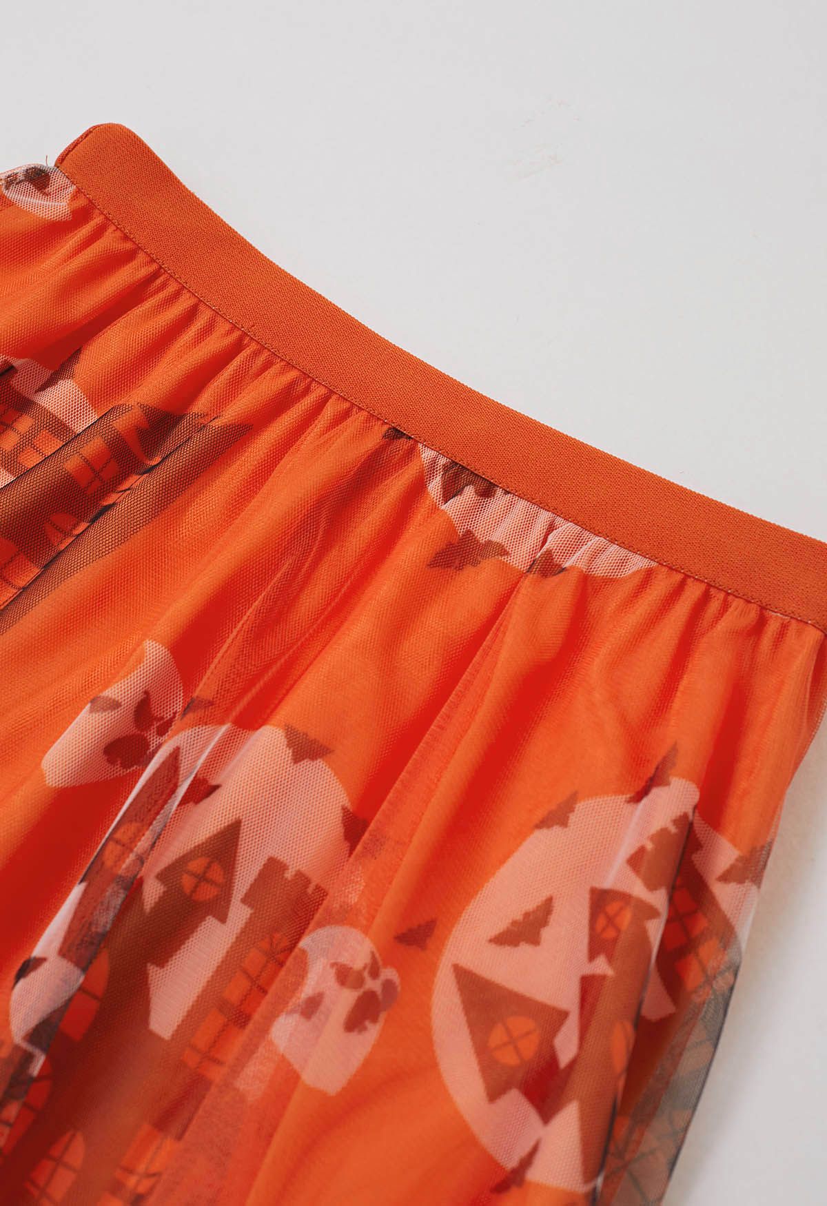 Jupe en tulle orange vif à motif château hanté