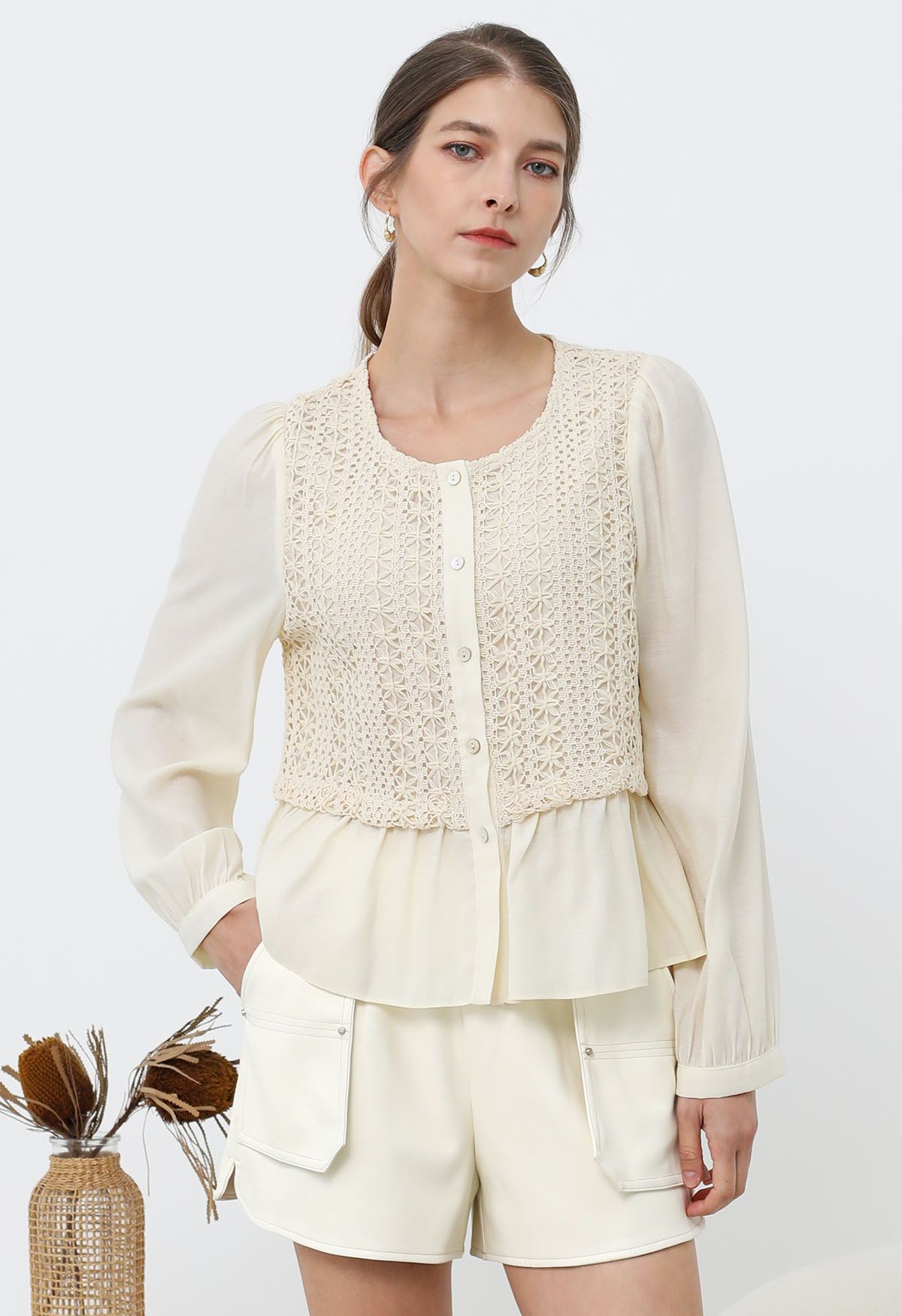 Chemise boutonnée en crochet confortable au toucher