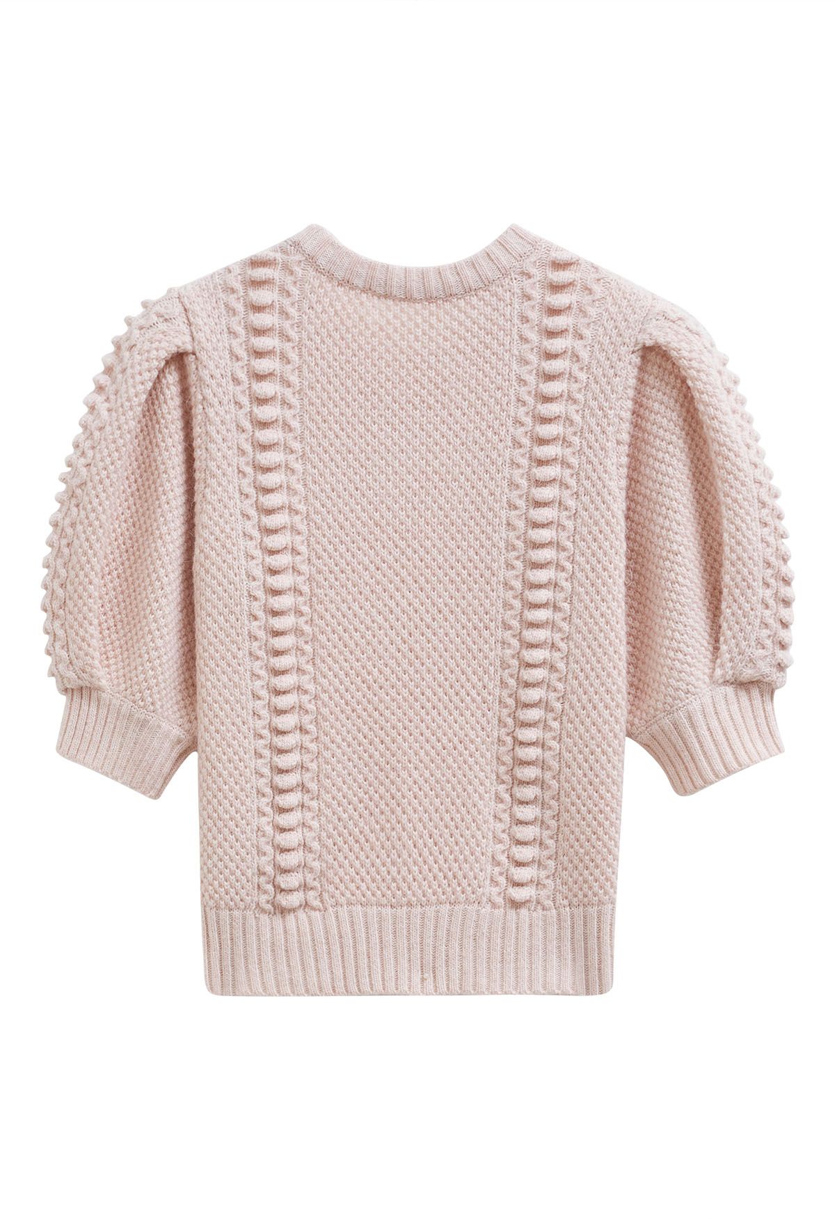 Pull en tricot à manches bouffantes et texture gaufrée en rose