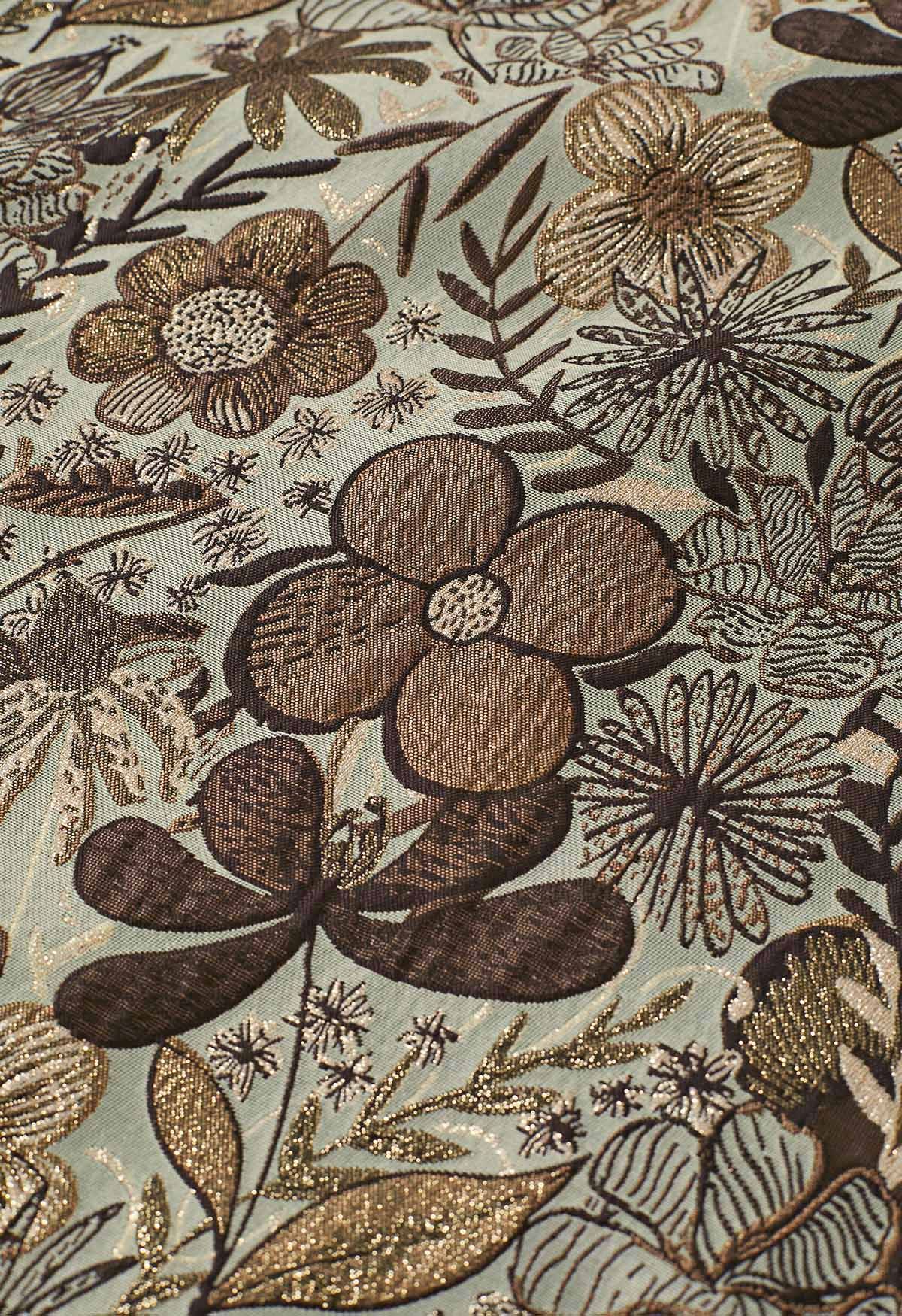 Jupe trapèze en jacquard fleuri antique