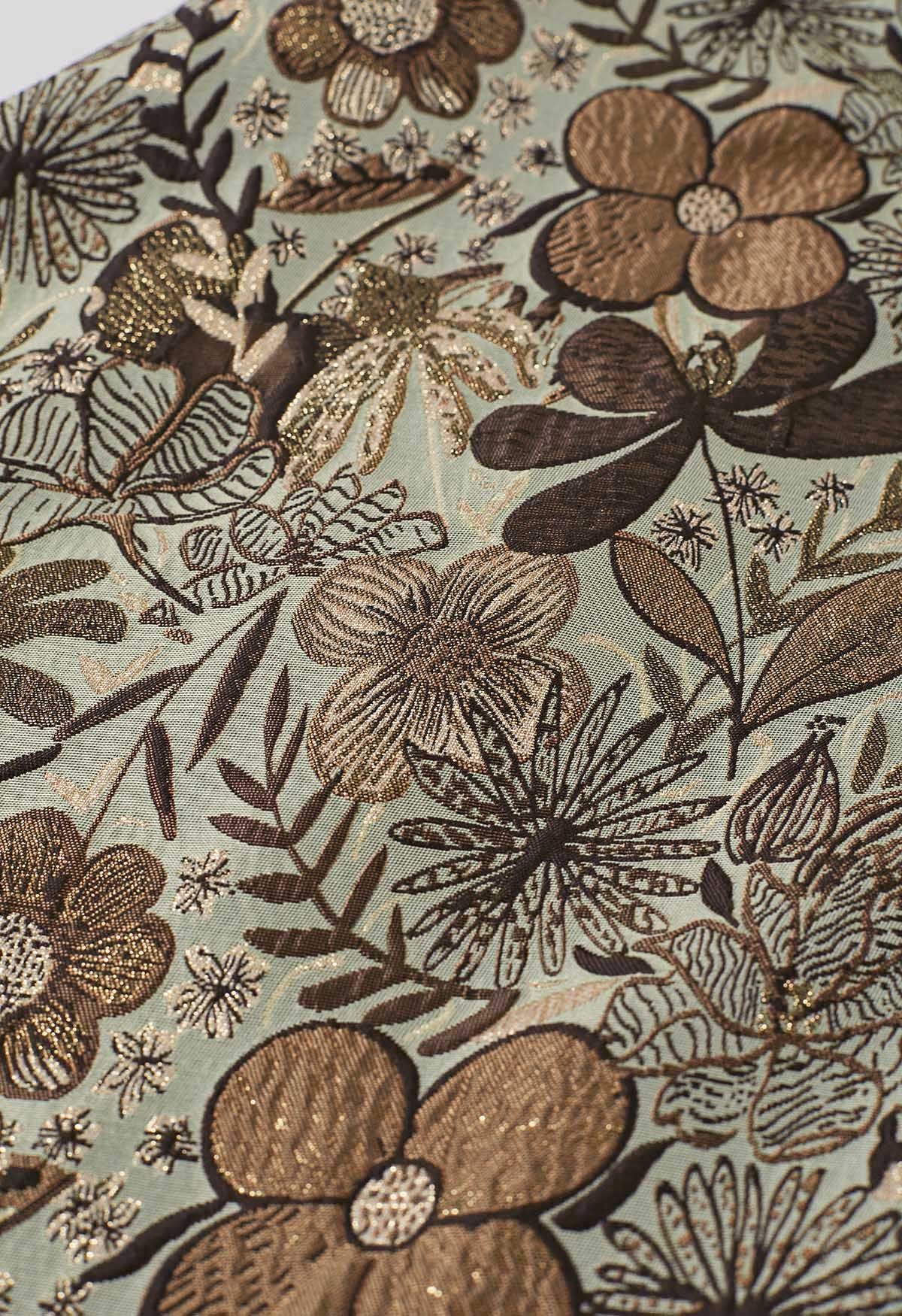 Jupe trapèze en jacquard fleuri antique