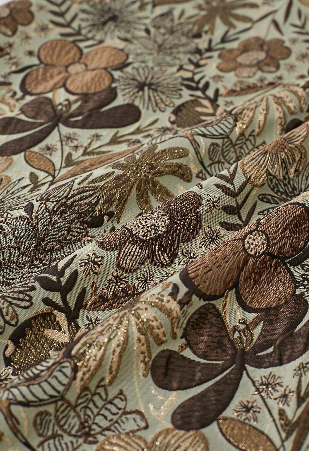 Jupe trapèze en jacquard fleuri antique