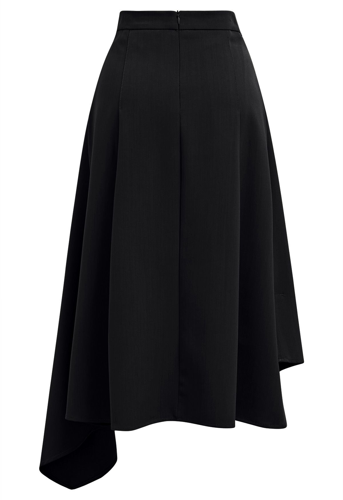 Jupe mi-longue fluide asymétrique avec ceinture en noir