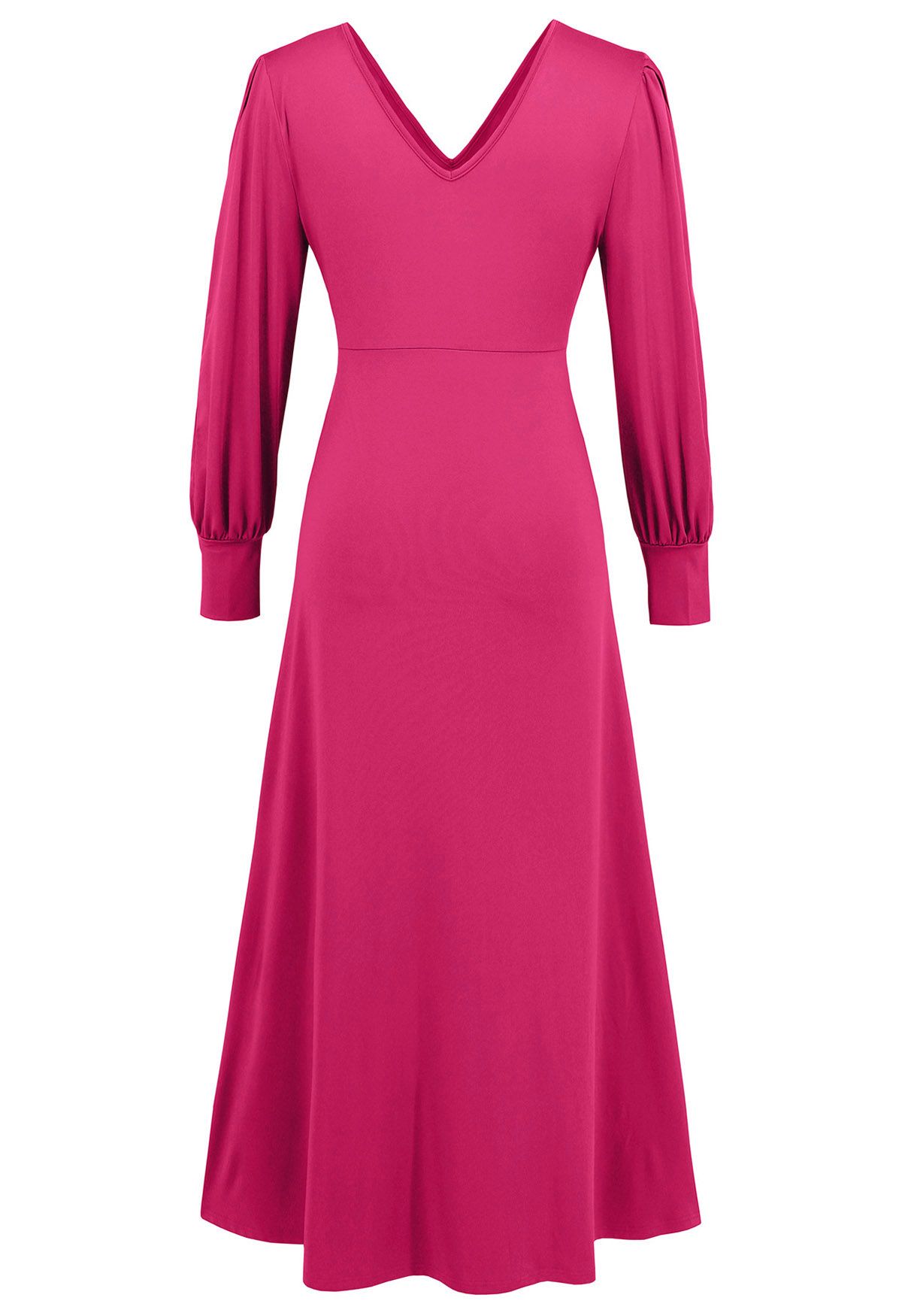 Robe longue à manches découpées et col en V torsadé sur le devant en rose vif