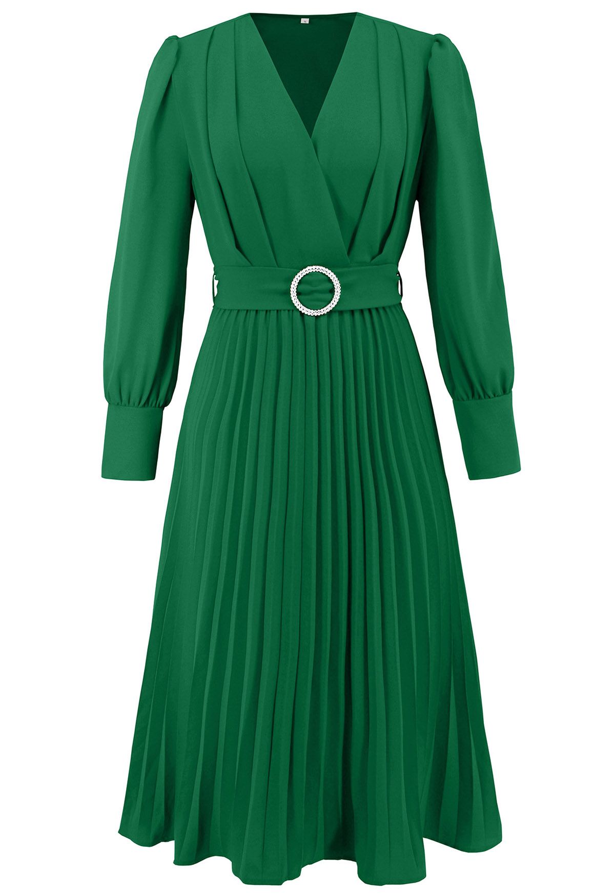 Robe mi-longue portefeuille plissée gracieuse avec ceinture en vert