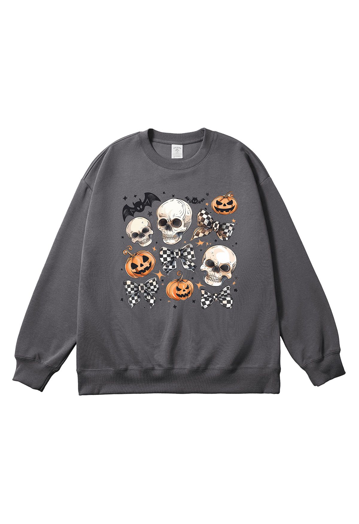 Sweat-shirt à motif tête de mort et nœuds à carreaux