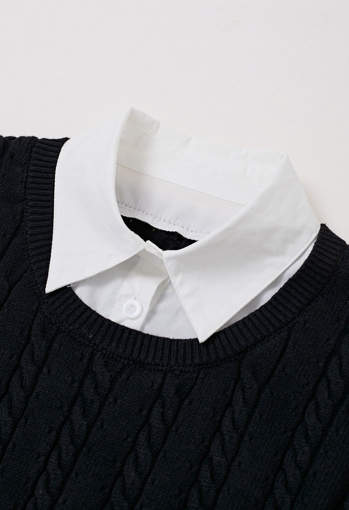 Chemise à col faux en tricot deux pièces en noir